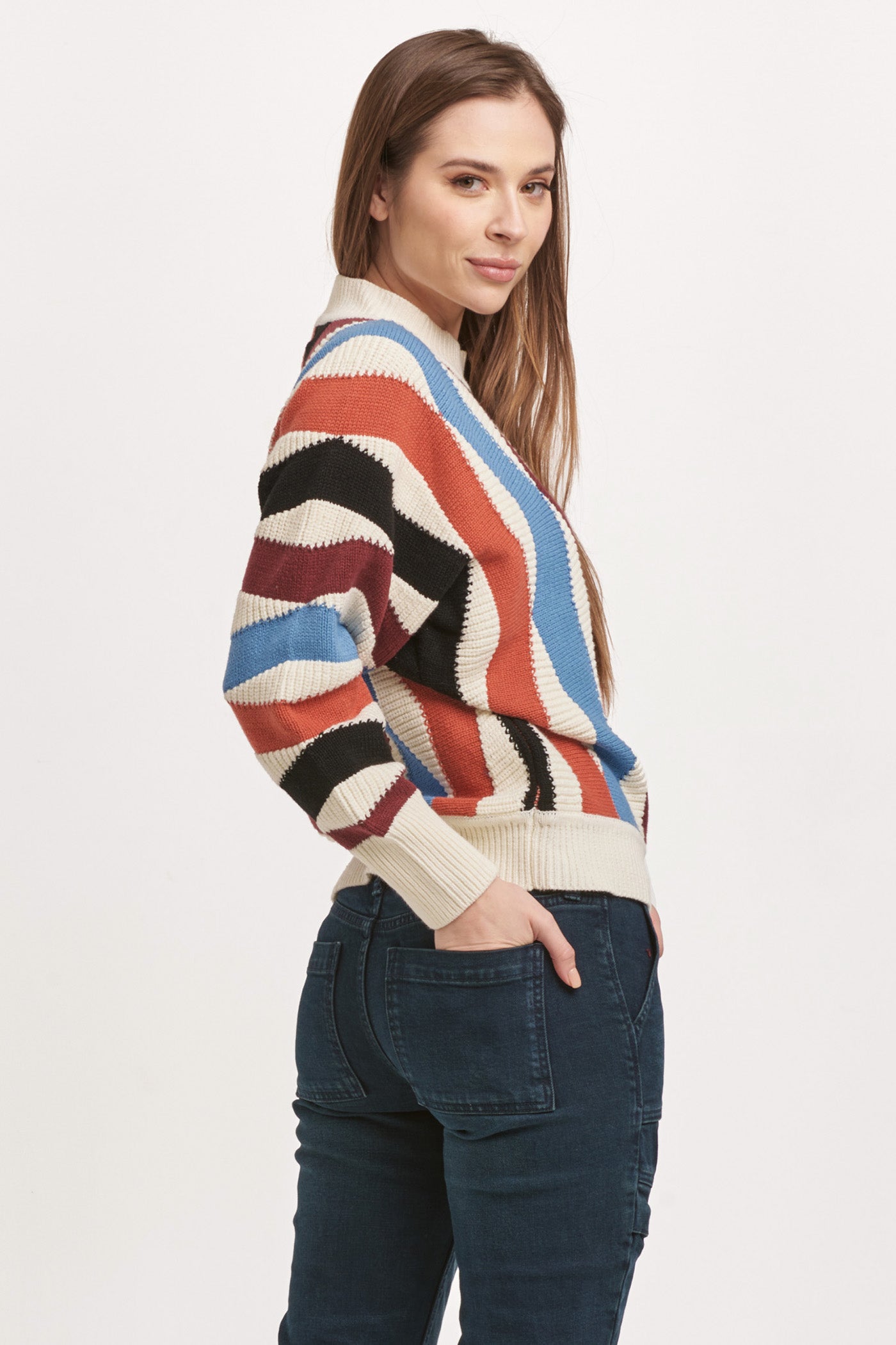 Final Sale Kaylin Crew Neck Long Sleeve Sweater Zig Zag