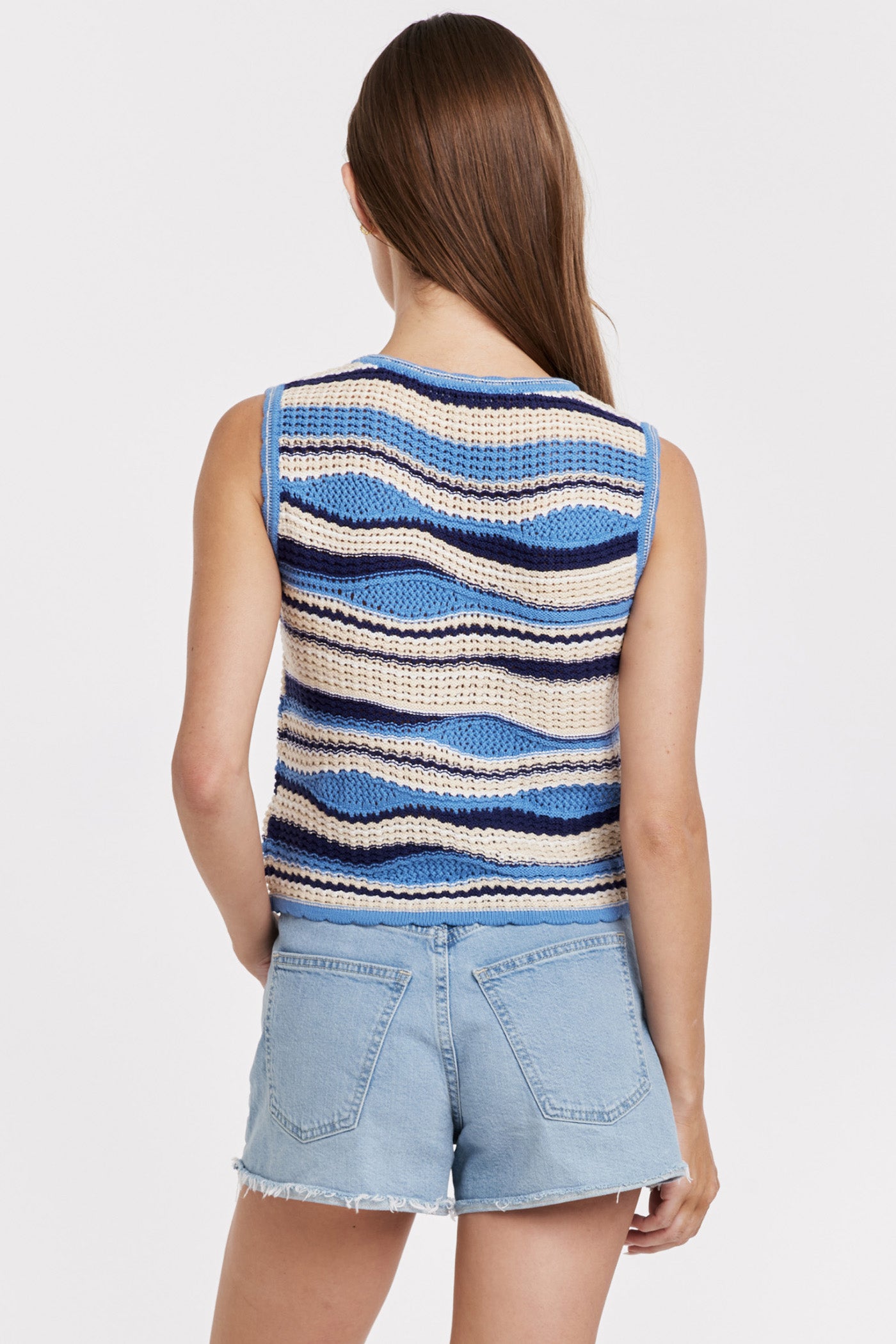 Final Sale Sylvie Wavy Stripe Sleeveless Crochet Knit Top