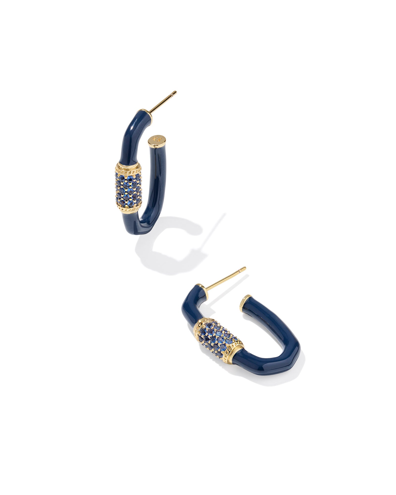 Emery Gold Enamel Hoop Earrings Navy