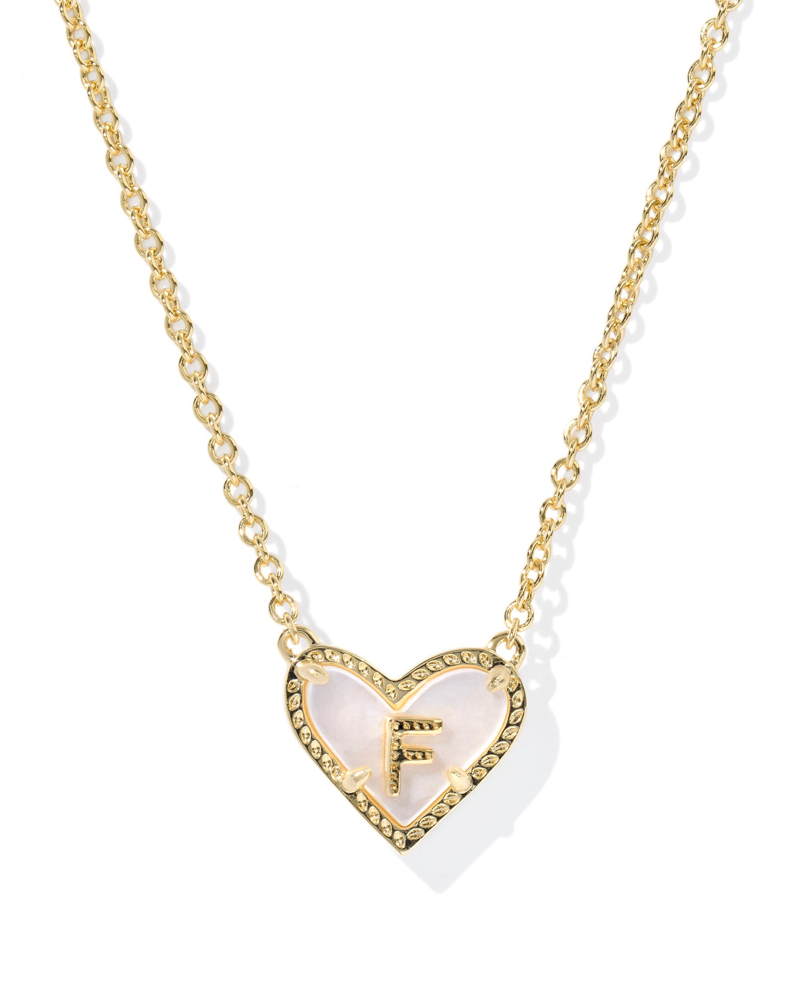 Heart Letter F Gold Ivory MOP Short Pendant Necklace