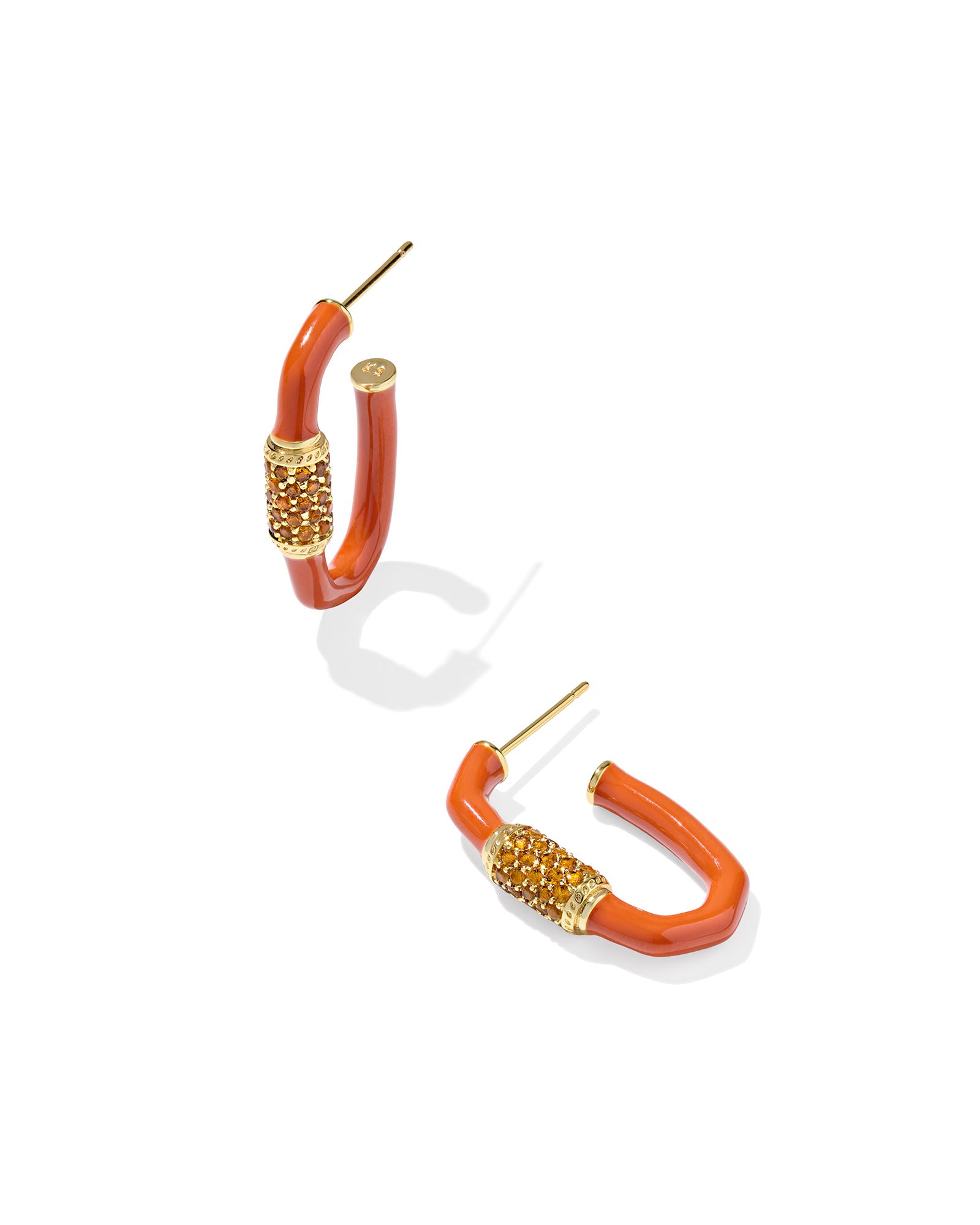Emery Gold Enamel Hoop Earrings Orange