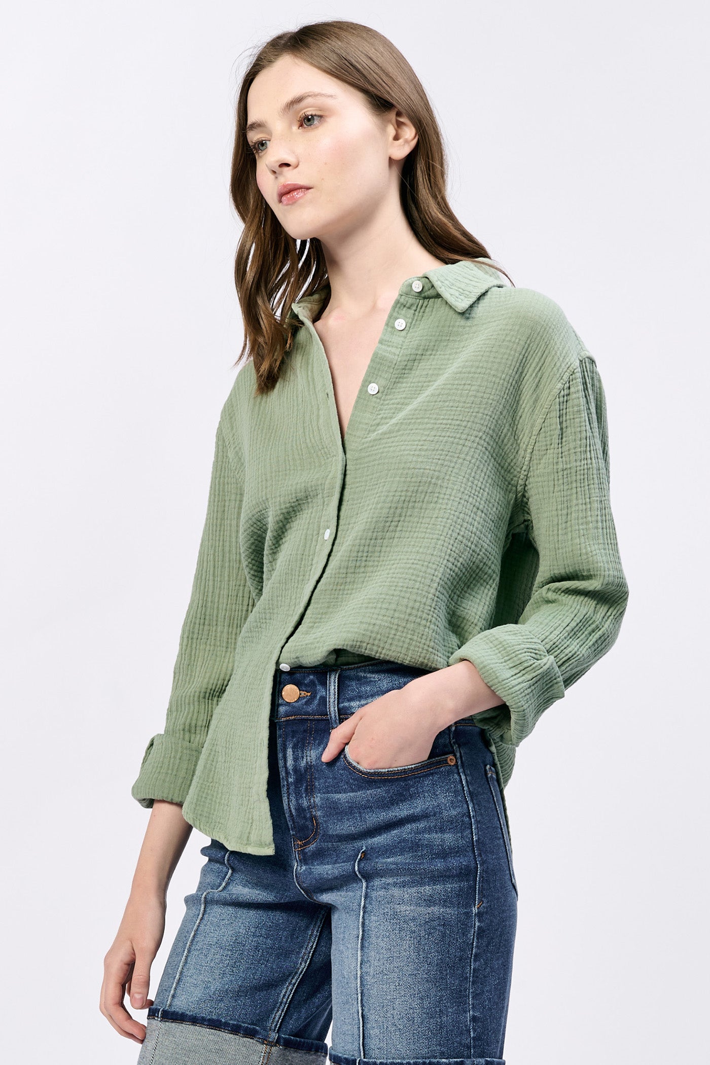 Sale Gaia Poplin Button Up Shirt Iceberg