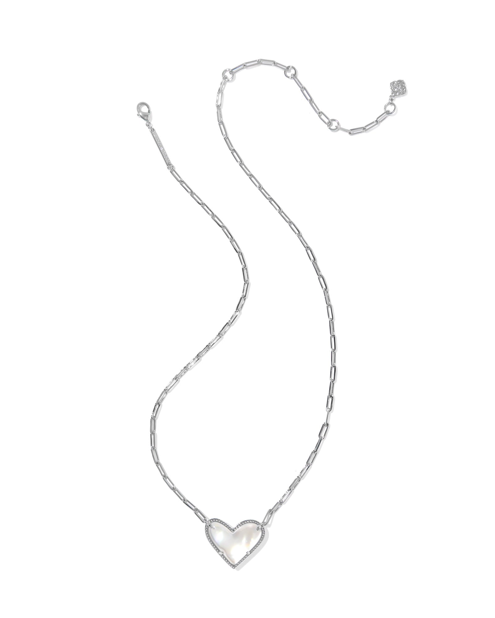 Ari Heart Statement Silver Short Pendant Necklace Ivory MOP