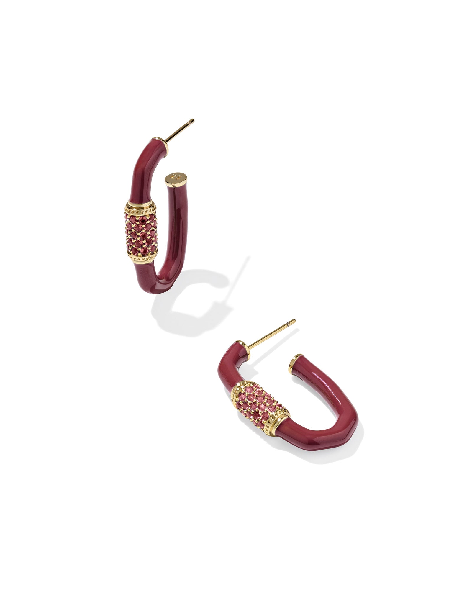 Emery Gold Enamel Hoop Earrings Burgundy