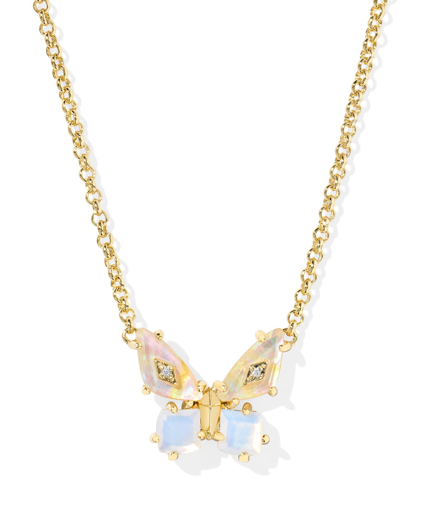 Bianca Butterfly Gold Iridescent White Mix Short Pendant Necklace