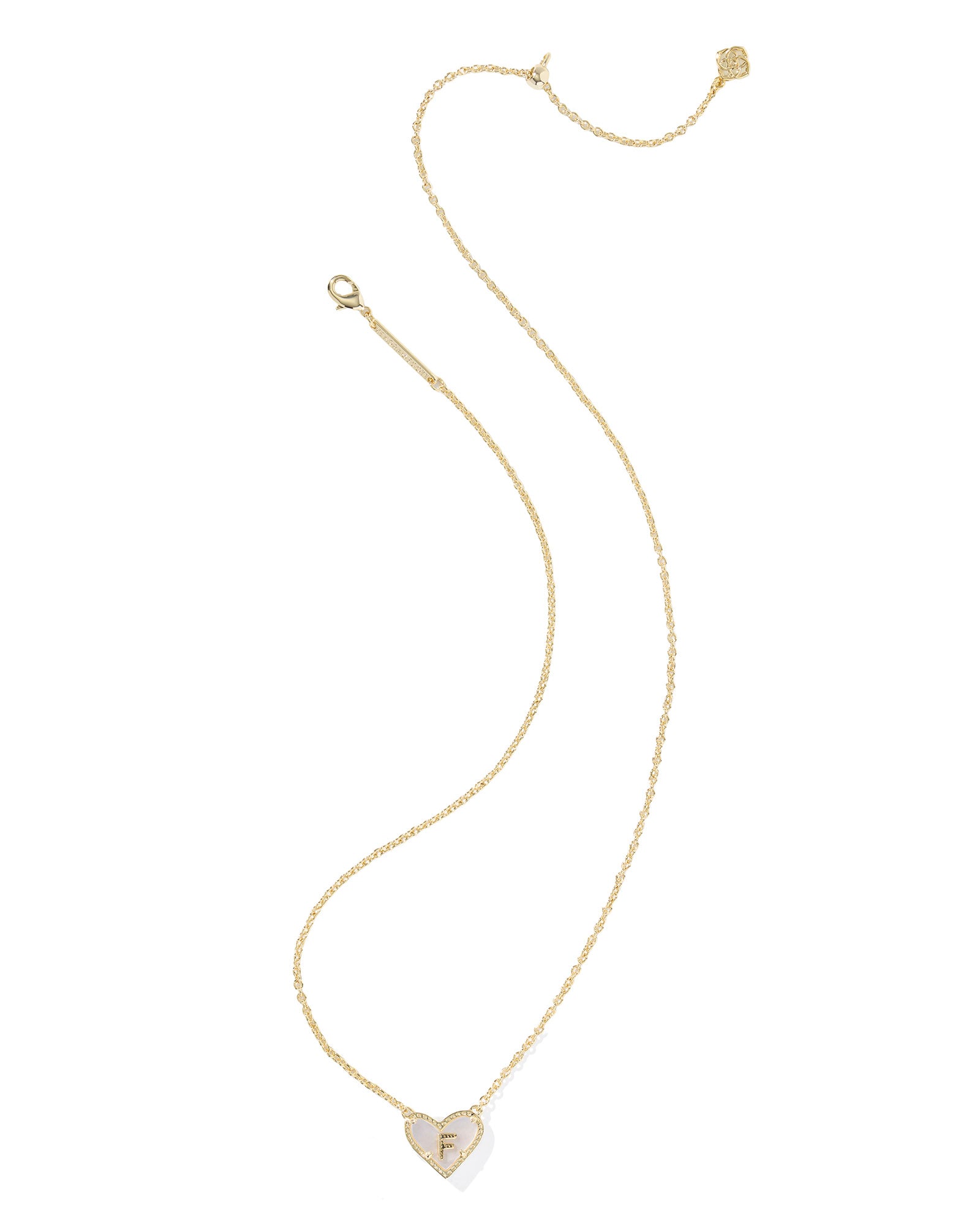 Heart Letter F Gold Ivory MOP Short Pendant Necklace