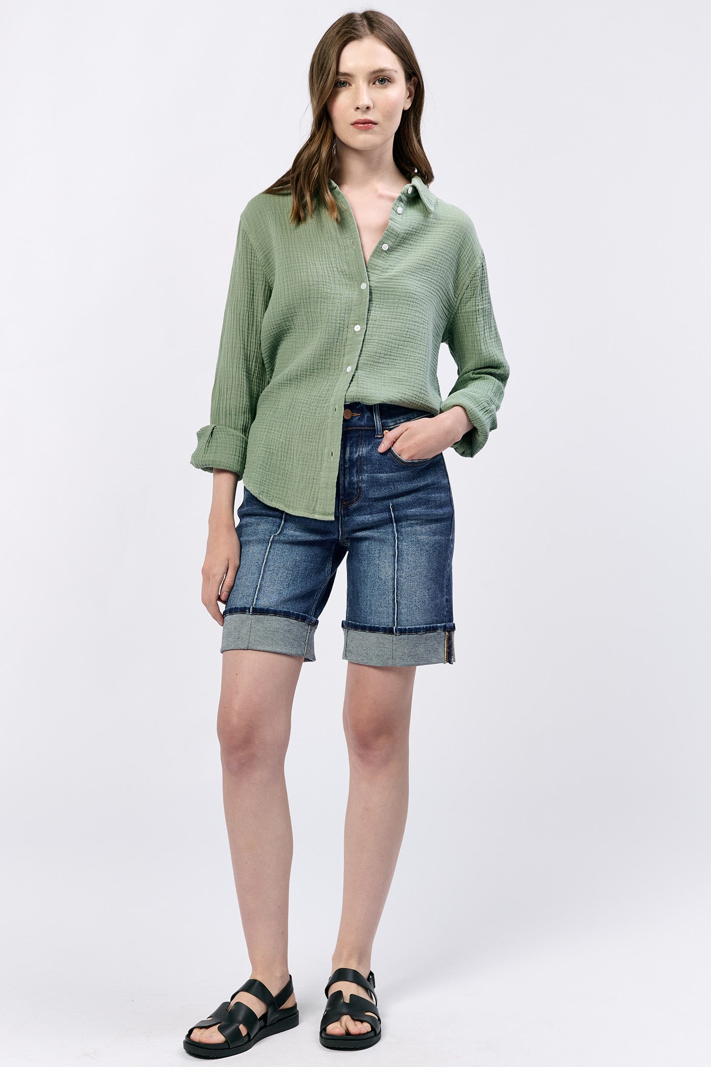 Sale Gaia Poplin Button Up Shirt Iceberg