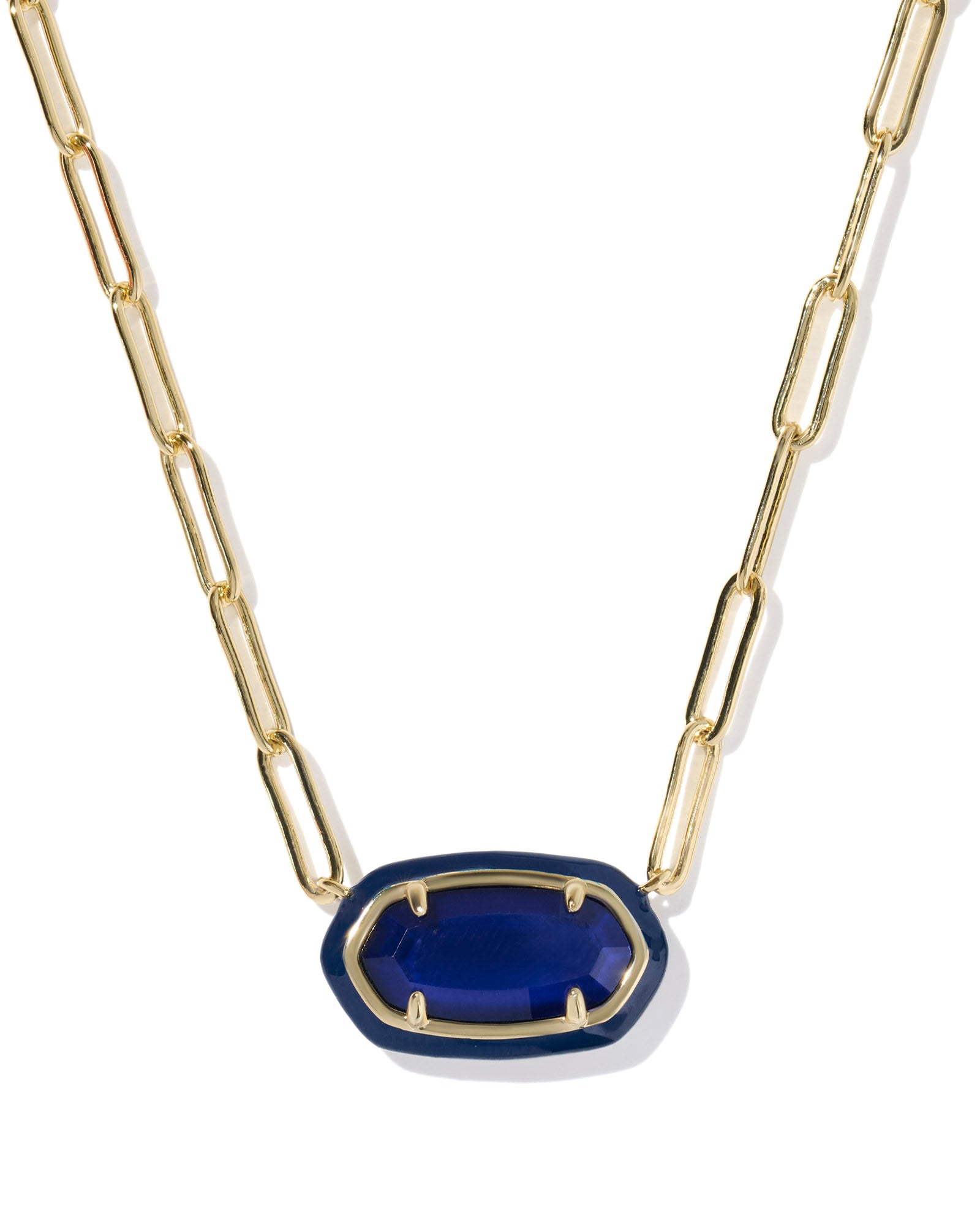 Elisa Enamel Frame Gold Paperclip Necklace Navy