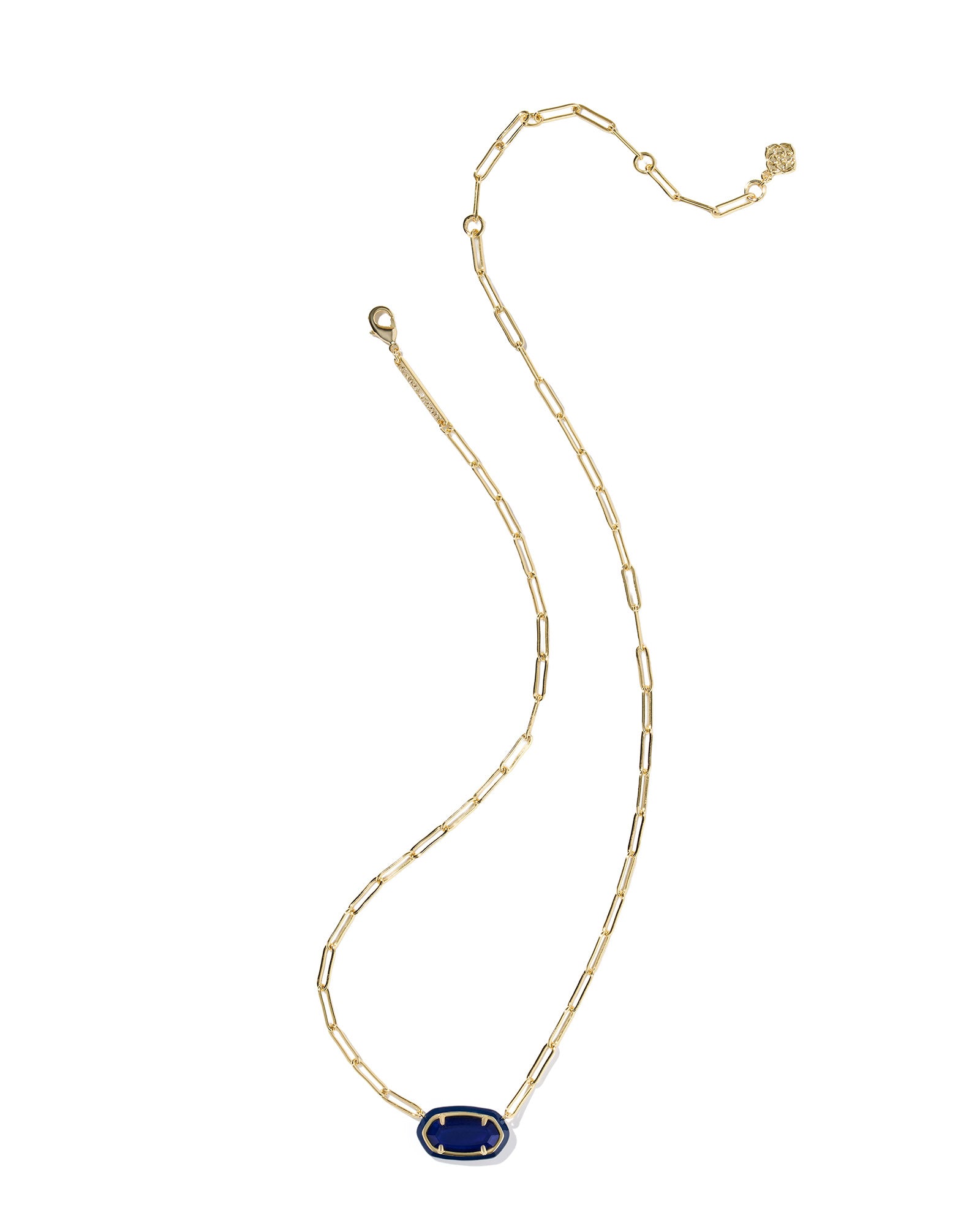 Elisa Enamel Frame Gold Paperclip Necklace Navy