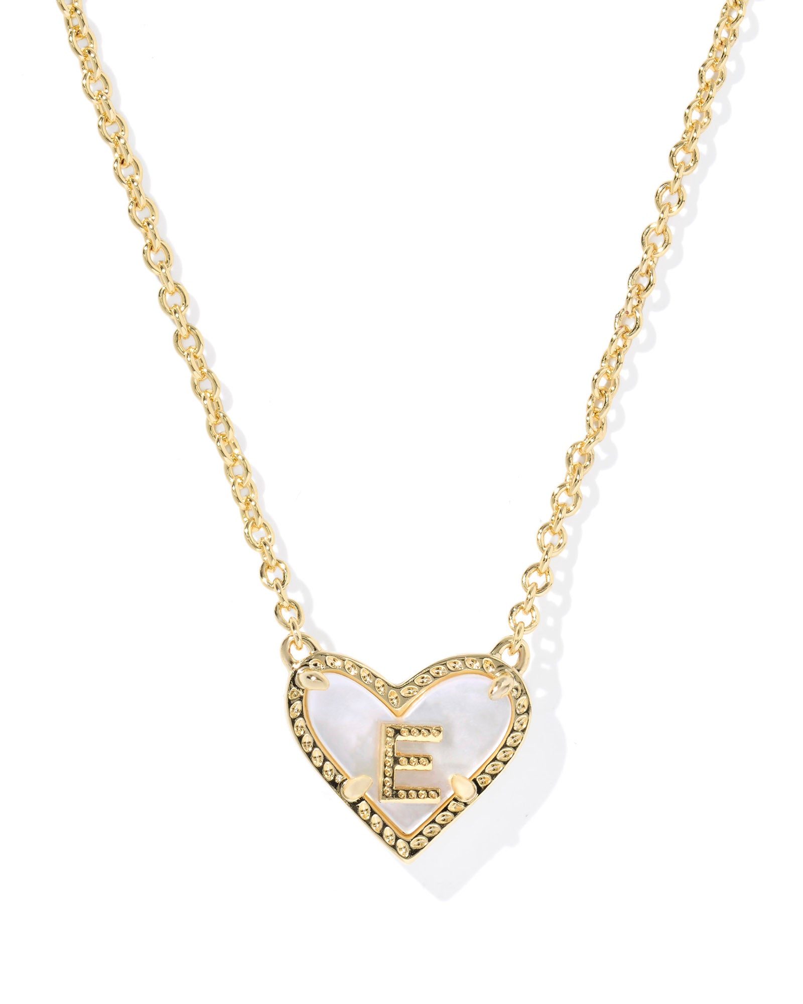 Heart Letter E Gold Ivory MOP Short Pendant Necklace