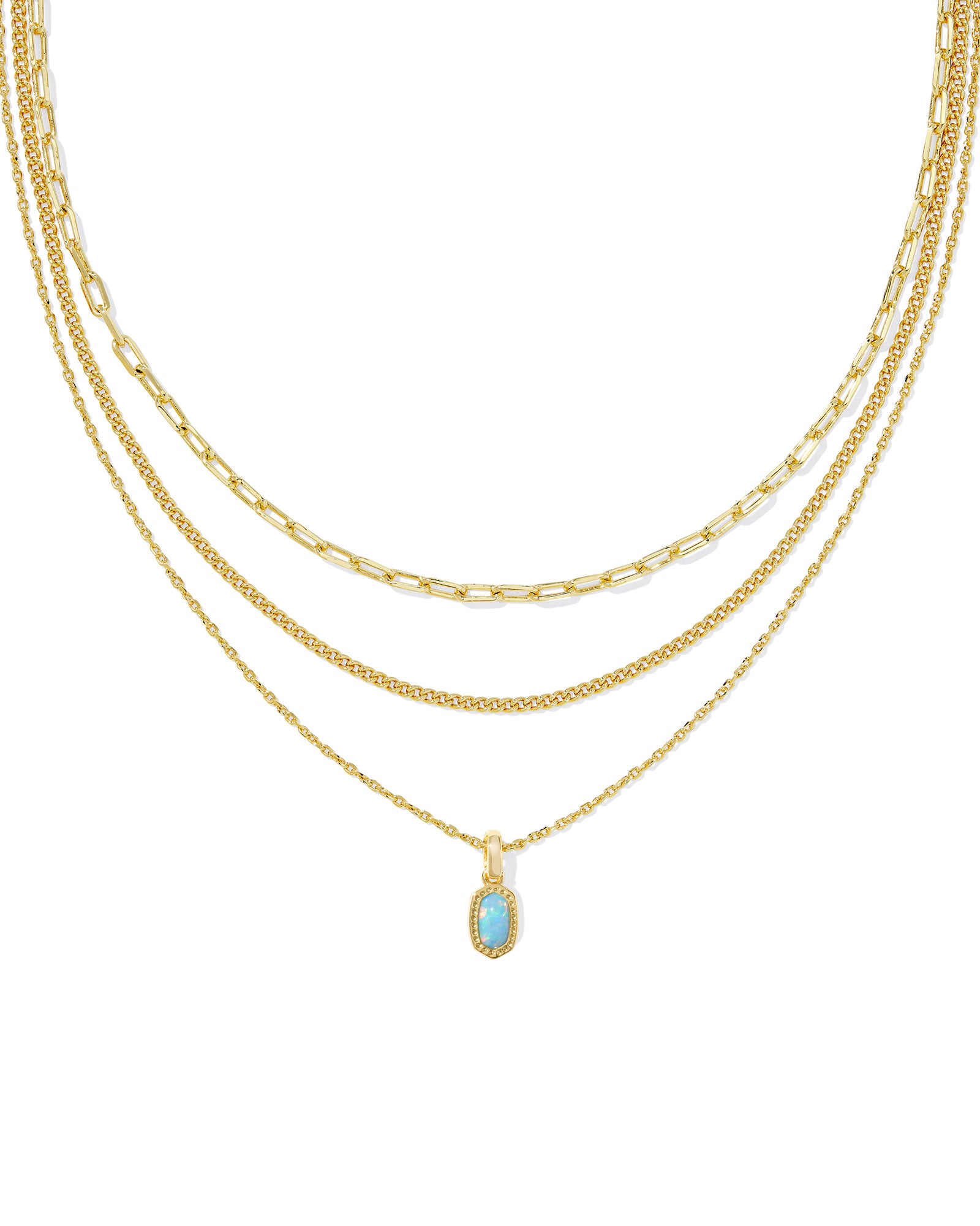 Mini Elisa Gold Triple Strand Necklace Light Teal Kyocera Opal