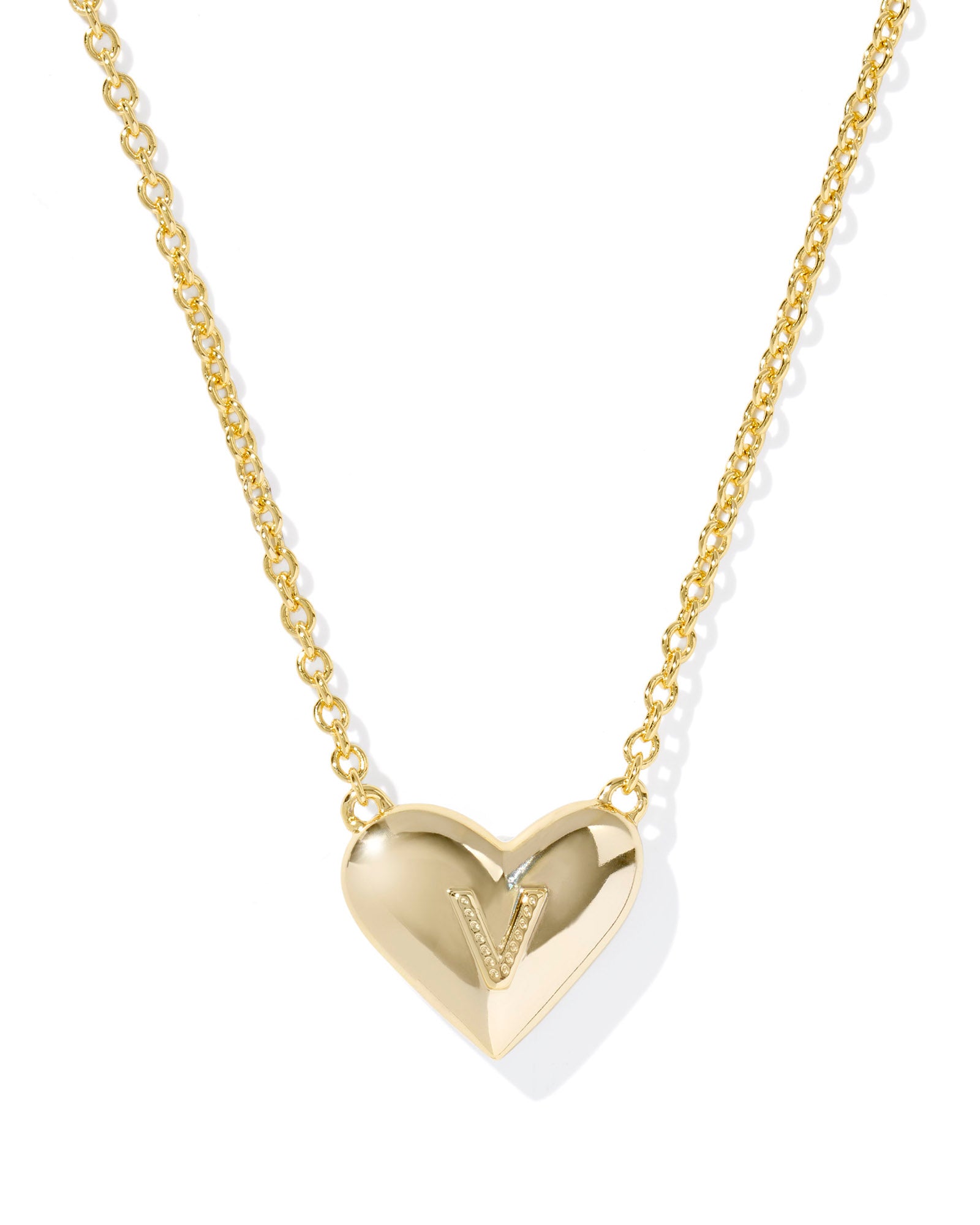 Heart Letter V Gold Ivory MOP Short Pendant Necklace