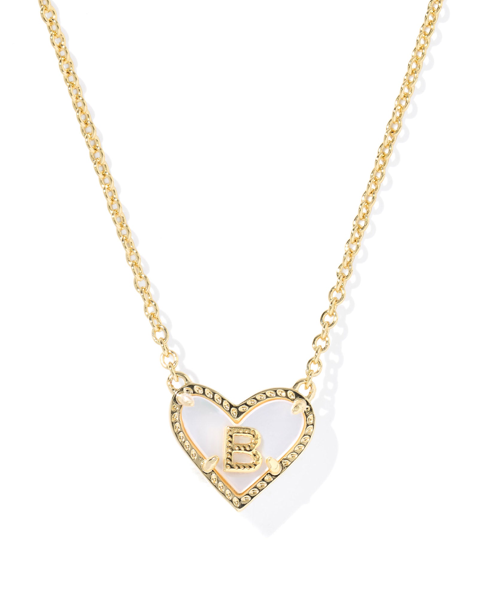 Heart Letter B Gold Ivory MOP Short Pendant Necklace