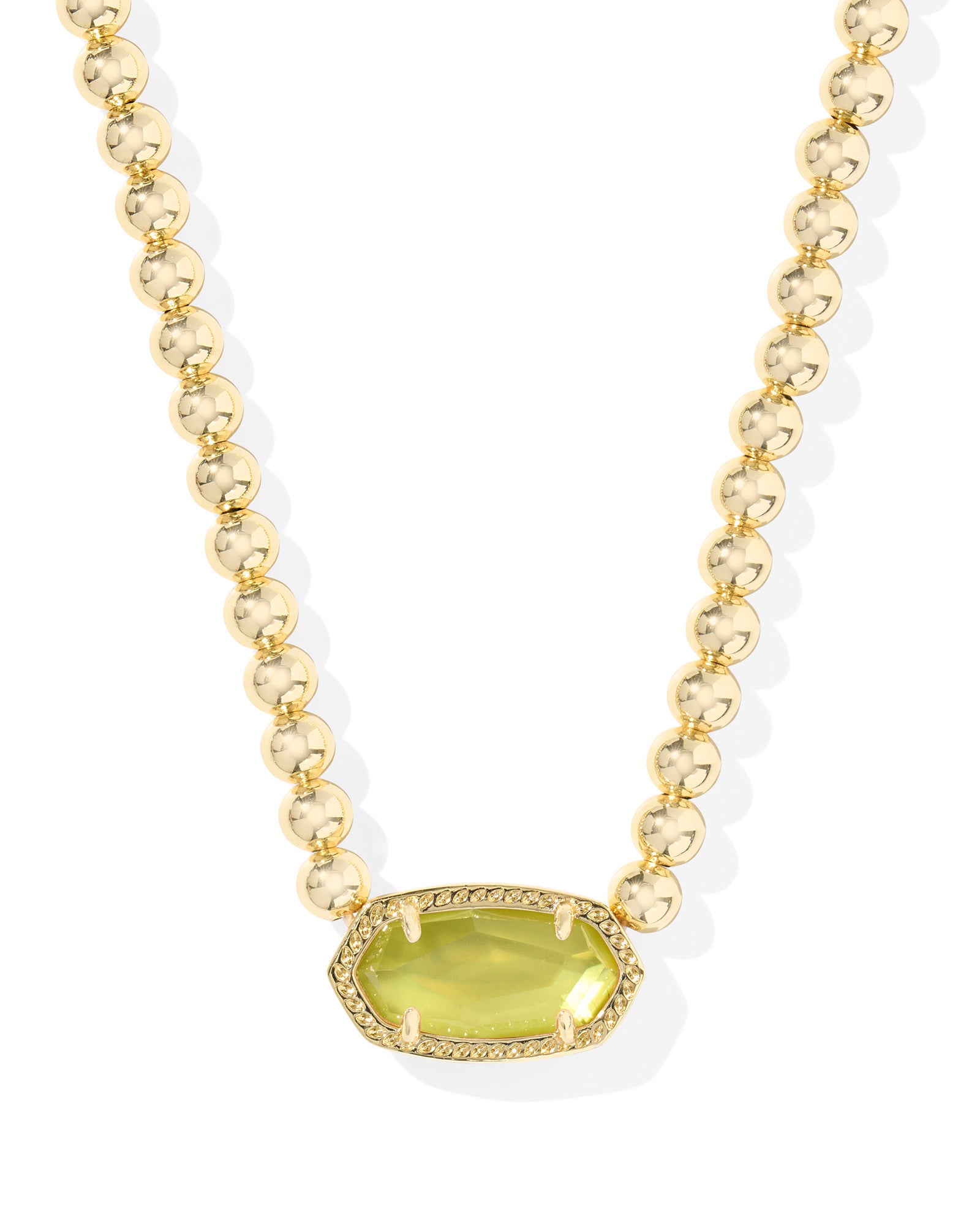 Sale Elisa Gold Chartreuse Green Mother of Pearl Beaded Necklace