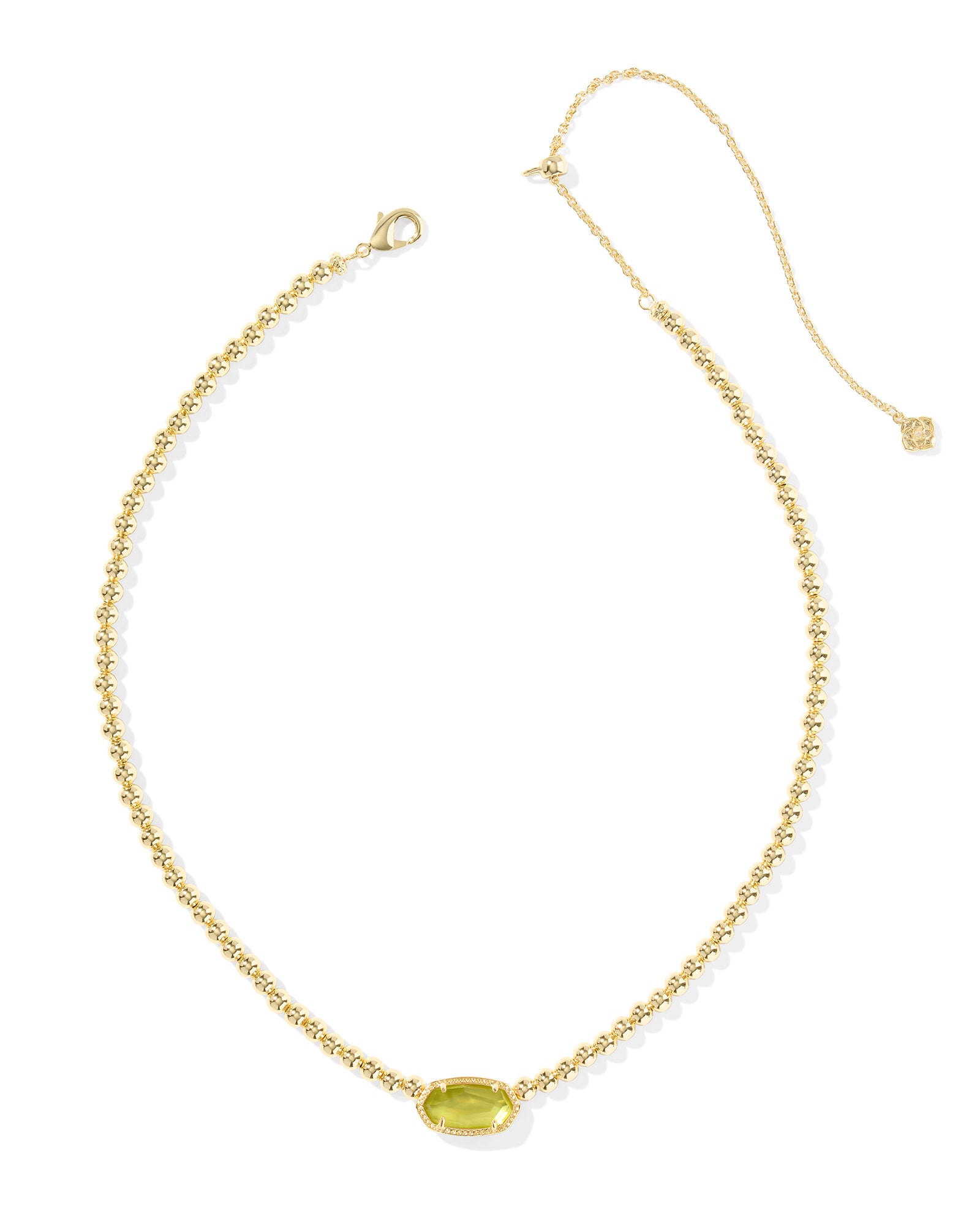 Sale Elisa Gold Chartreuse Green Mother of Pearl Beaded Necklace