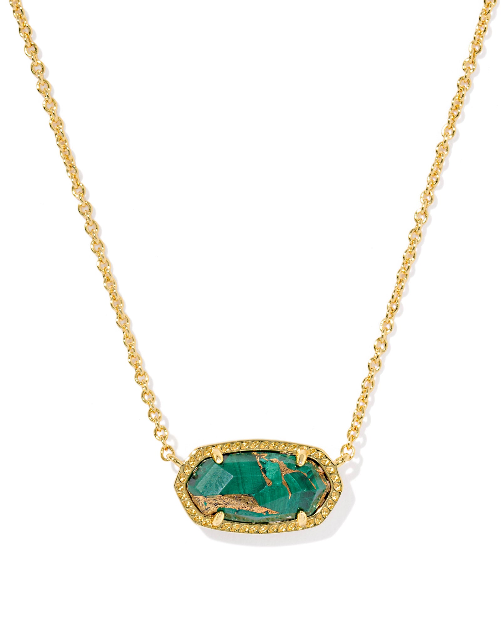 Elisa Gold Pendant Necklace Dark Green Bronze Veined Malachite