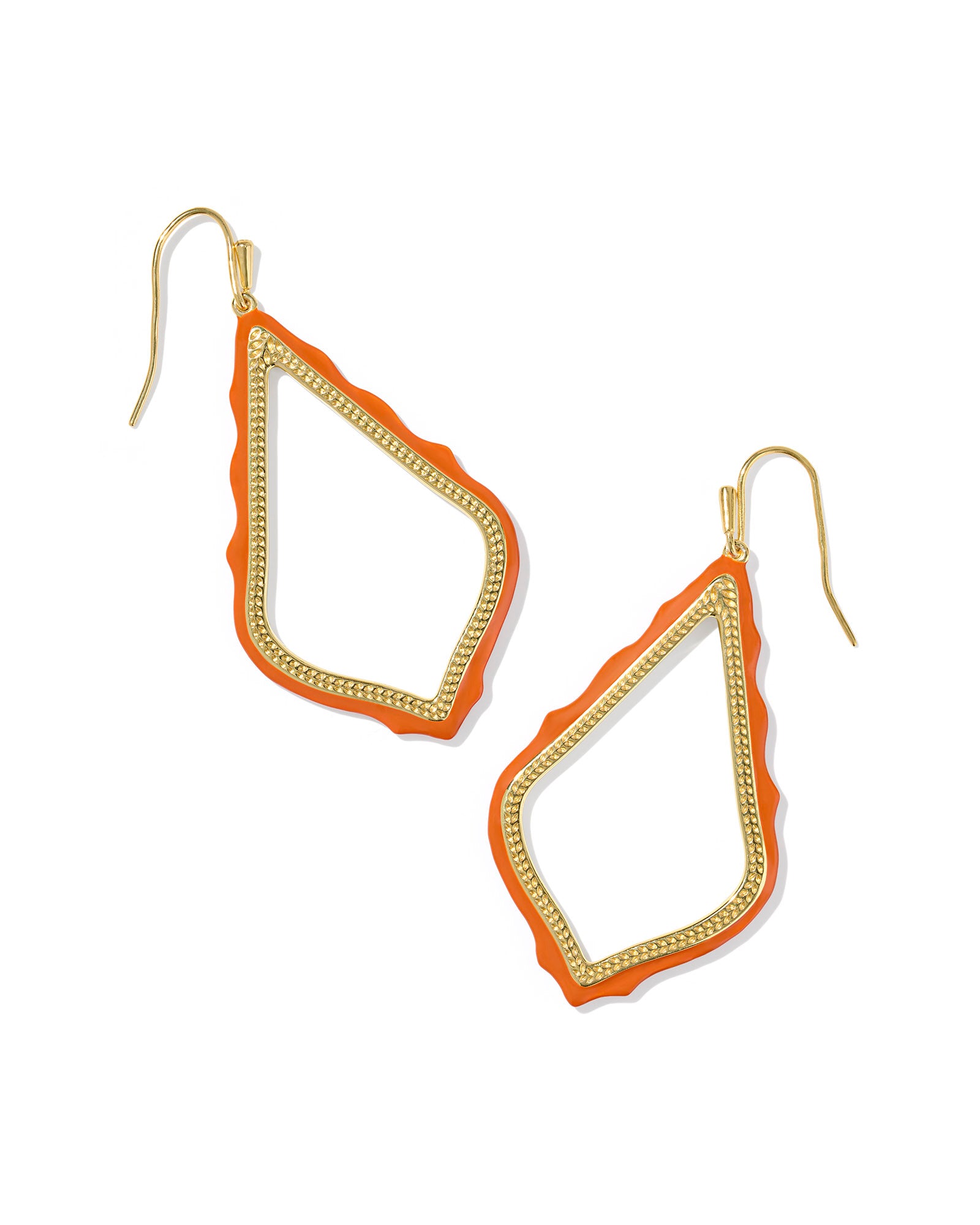 Sophee Enamel Gold Open Frame Earrings Dark Orange