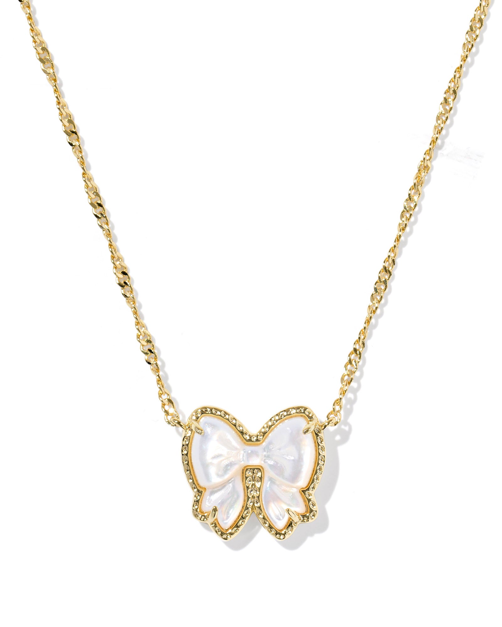 Haley Gold Bow Short Pendant Necklace Ivory MOP