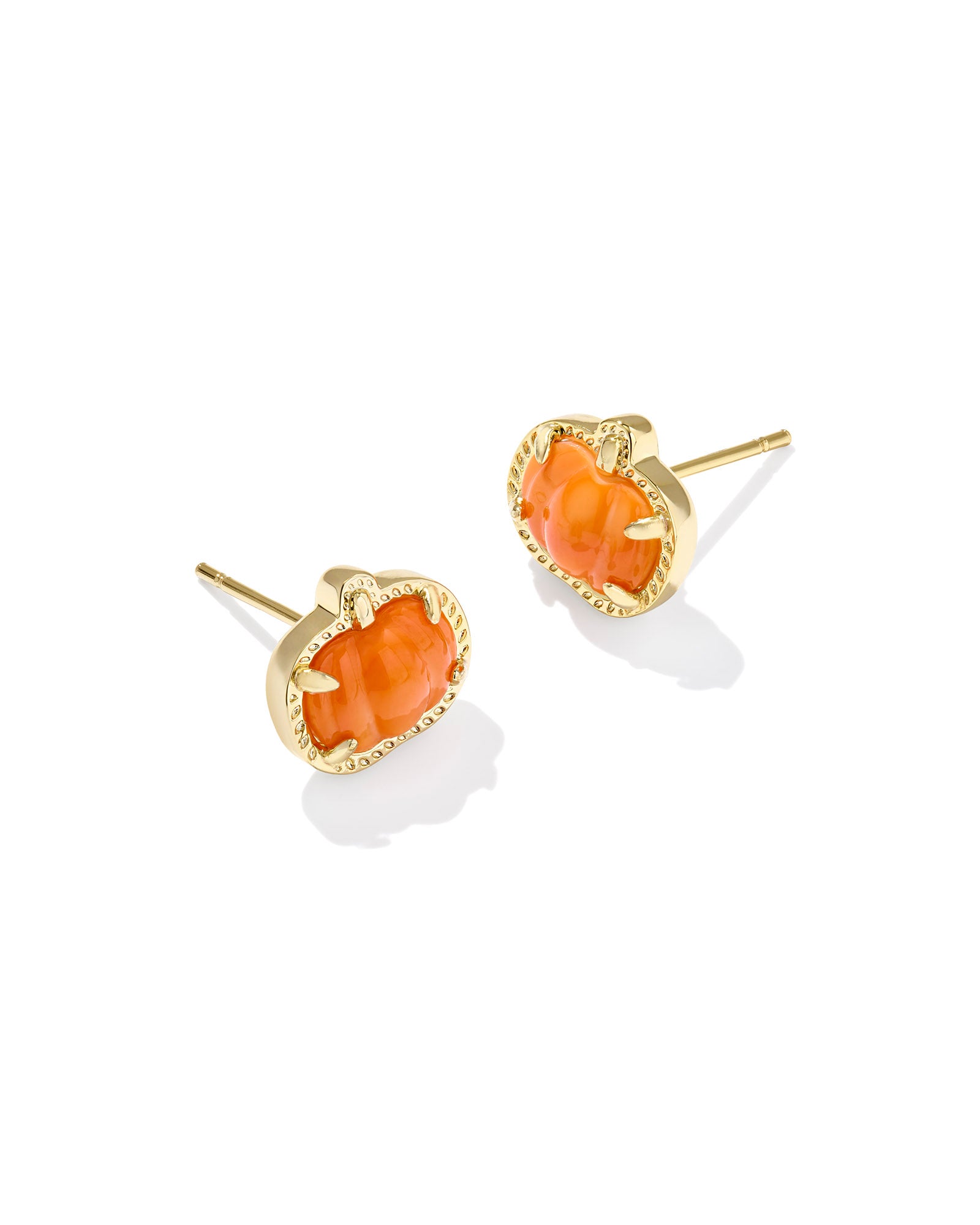 Pumpkin Stud Earring Gold Orange Mother Of Pearl