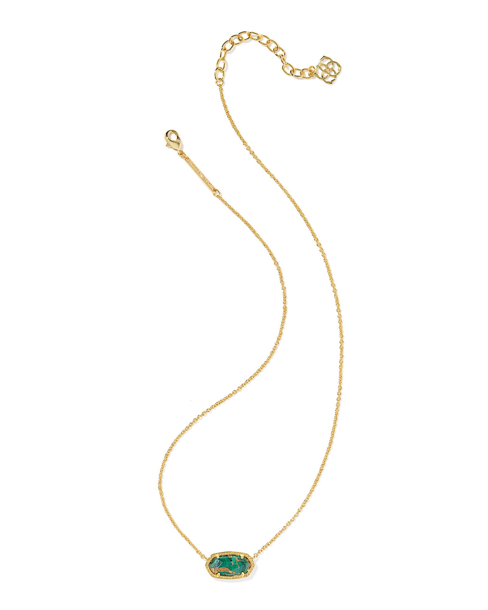 Elisa Gold Pendant Necklace Dark Green Bronze Veined Malachite