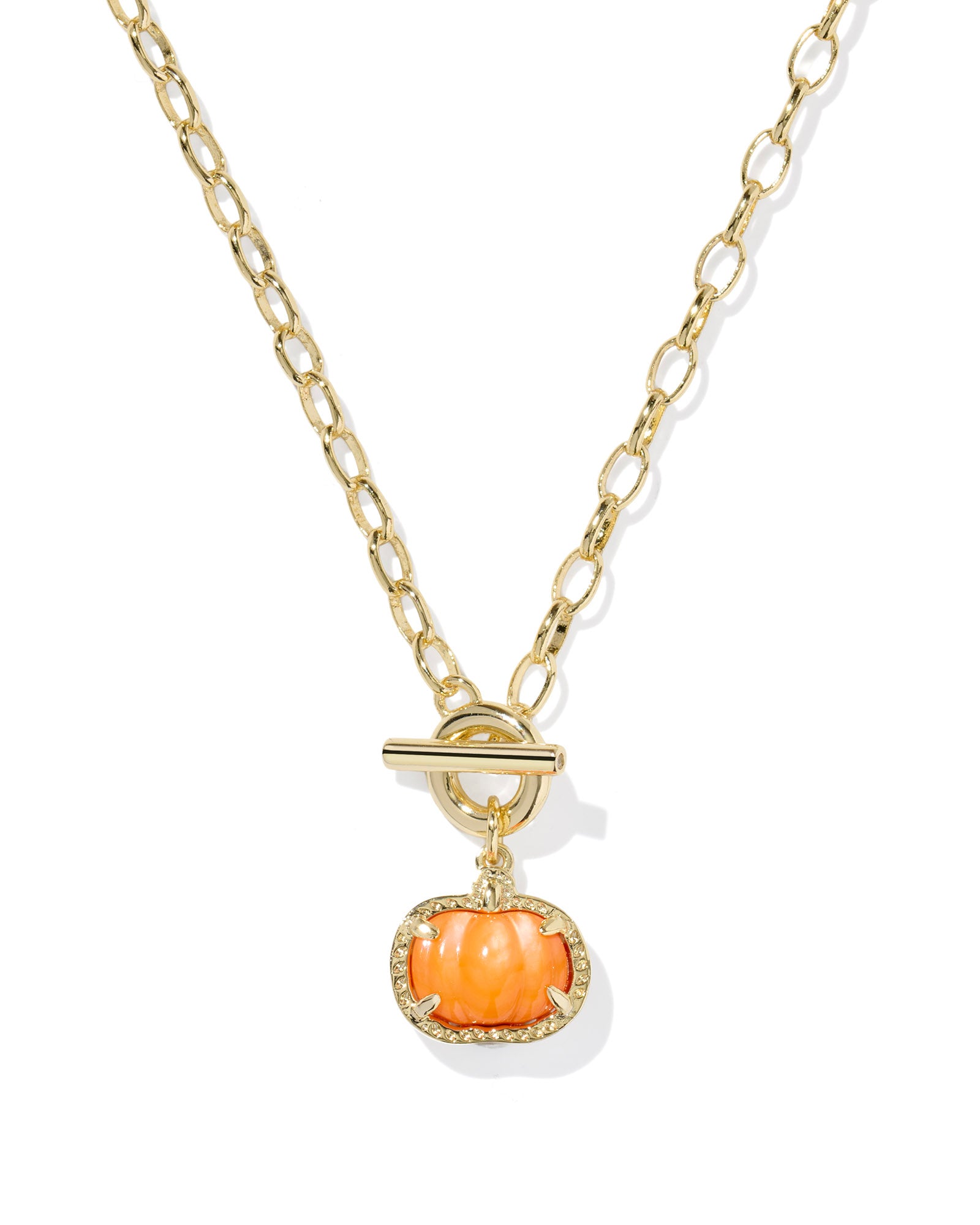 Pumpkin Short Pendant Gold Orange Mother Of Pearl