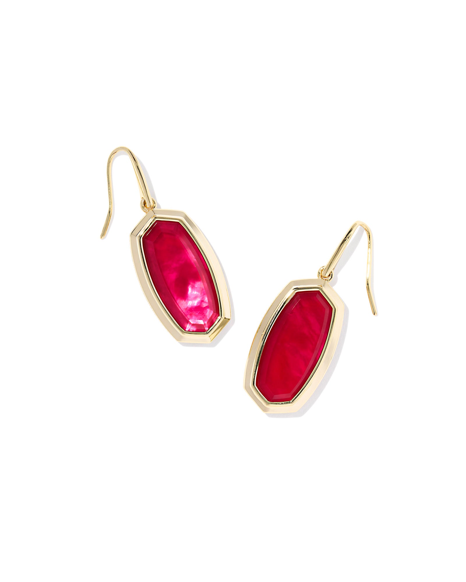 Sale Dani Bezel Gold Drop Earrings Carmine Red Illusion