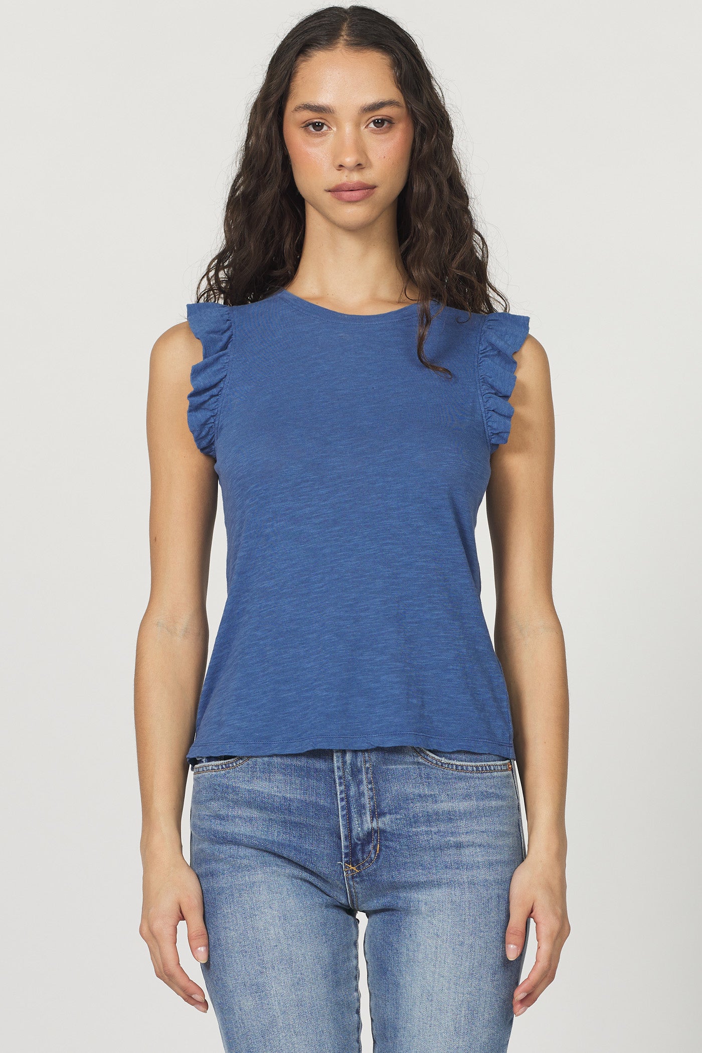 Sale North Ruffle Trimmed Top Galaxy Blue