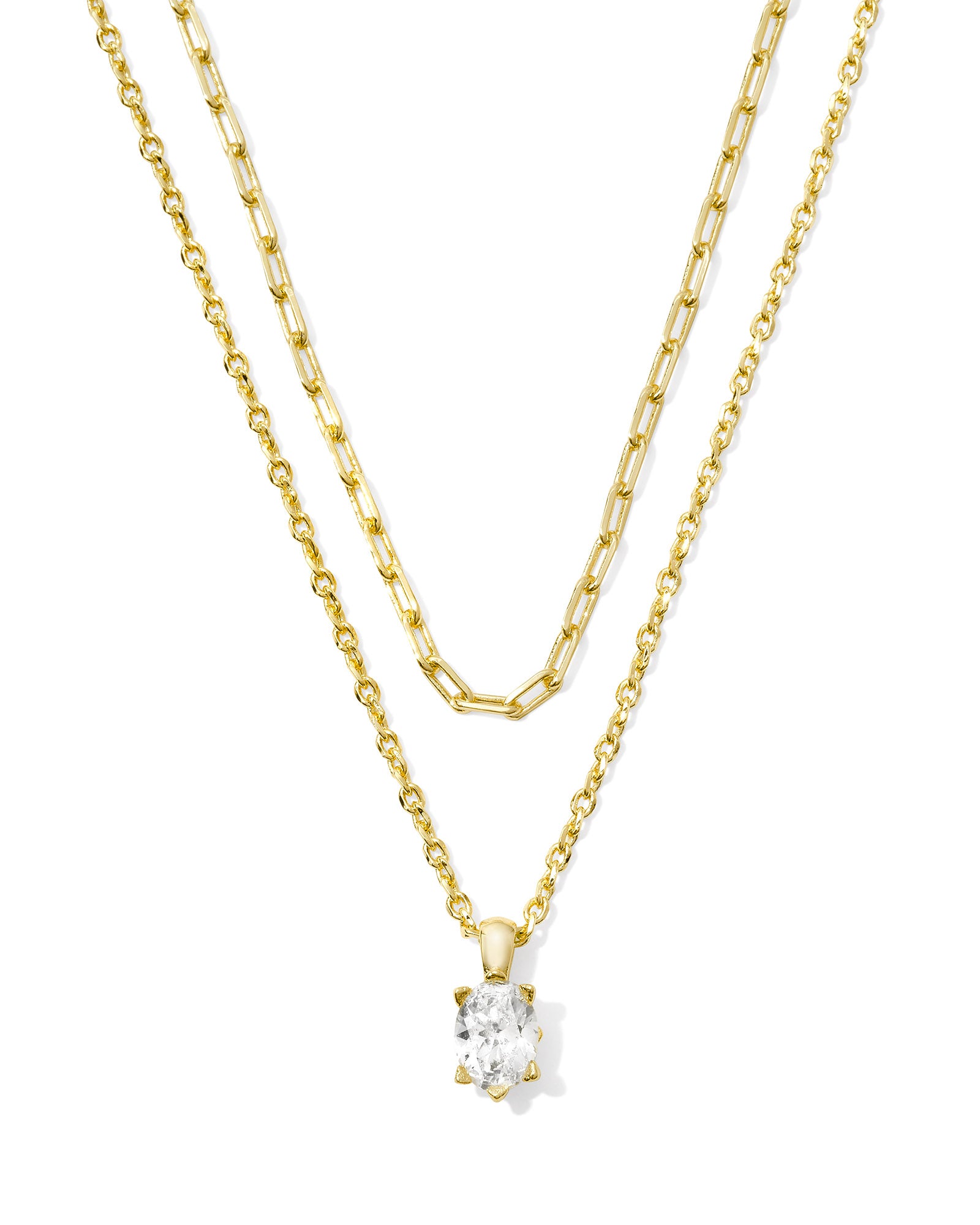 Cailin Multi Strand White Crystal Pendant Necklace Gold or Silver