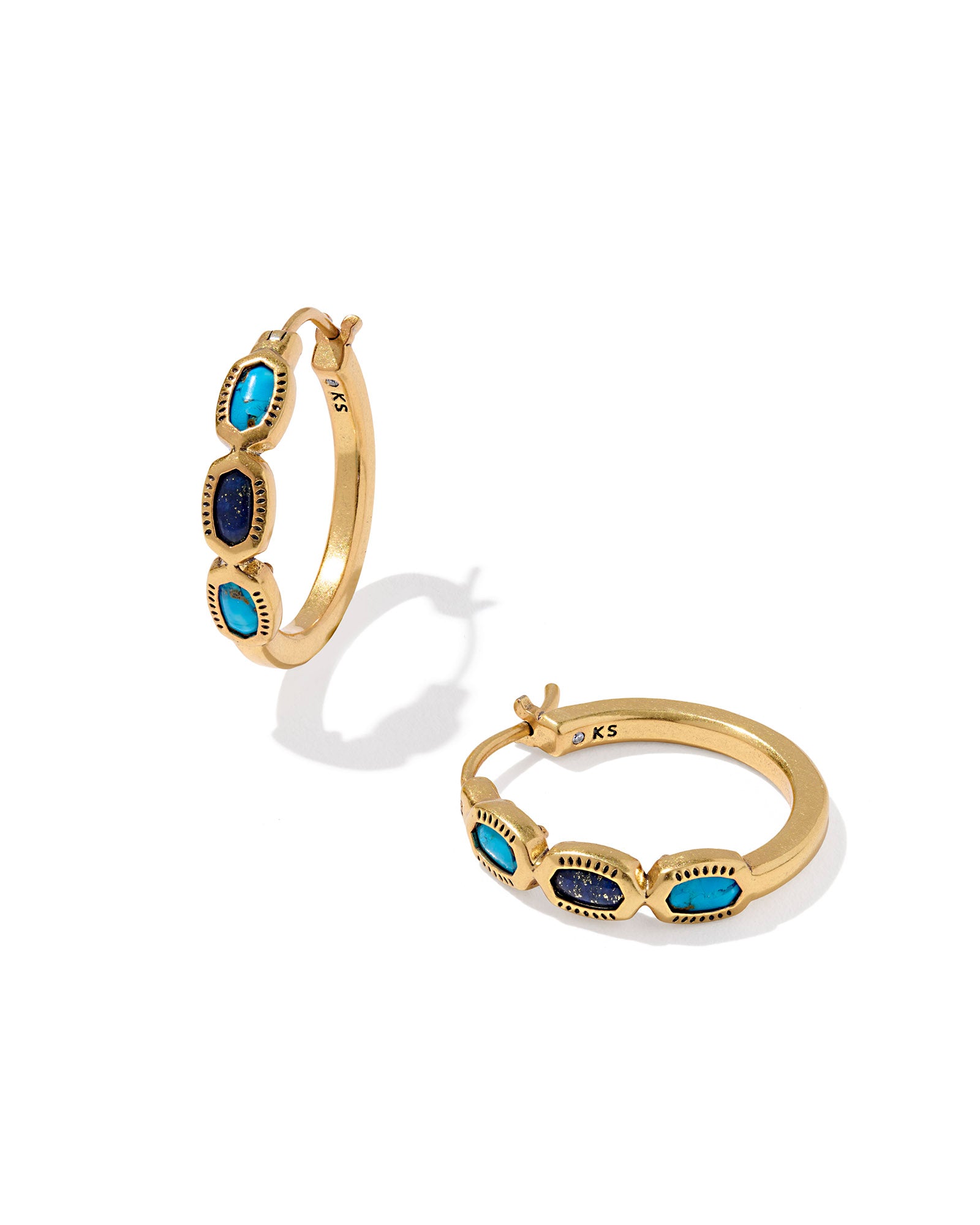 Sale Mini Elisa Vintage Gold Hoop Earrings Blue Mix