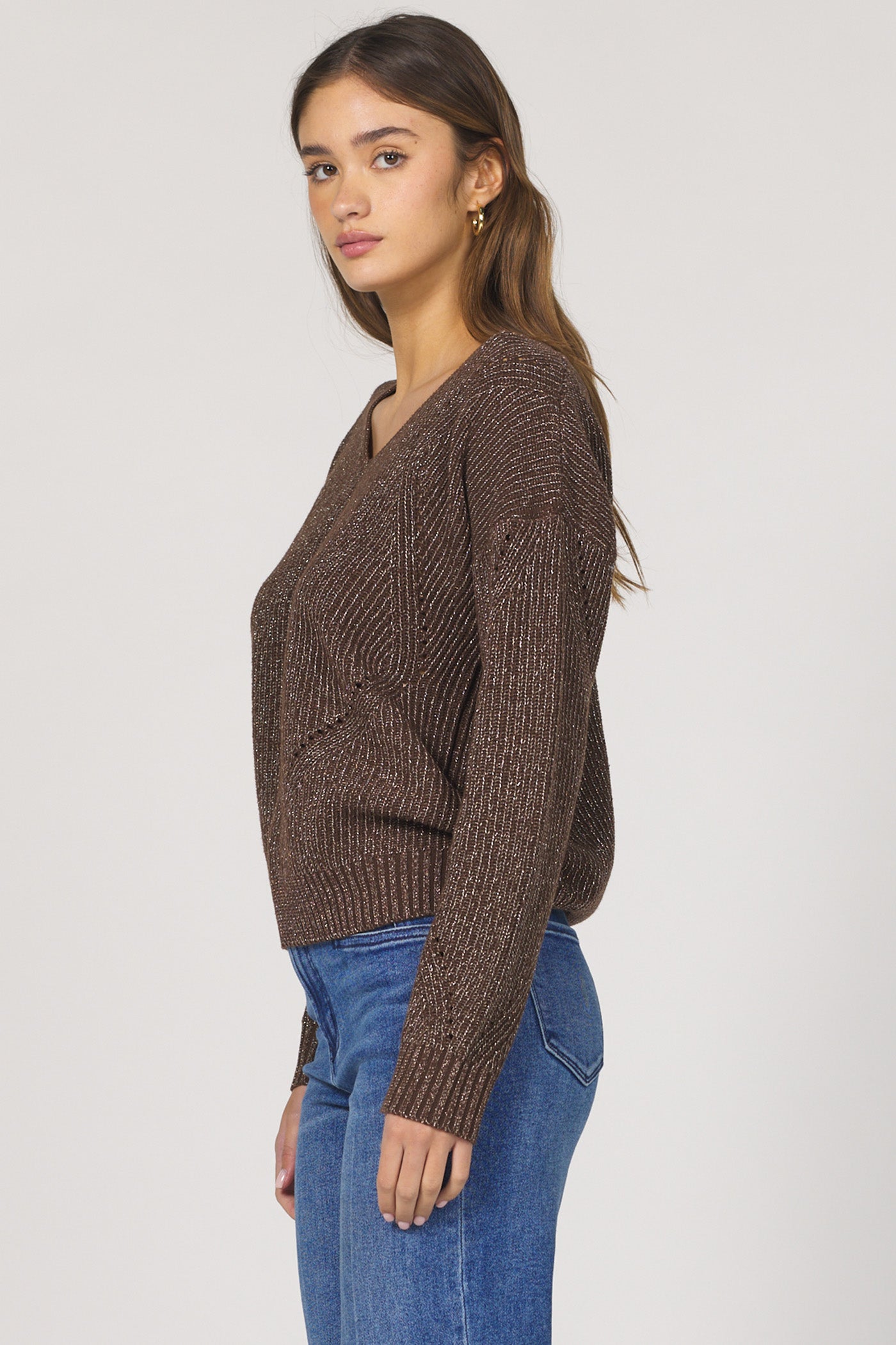 Sale Camilla Long Sleeve Sweater w/Lurex Cappuccino