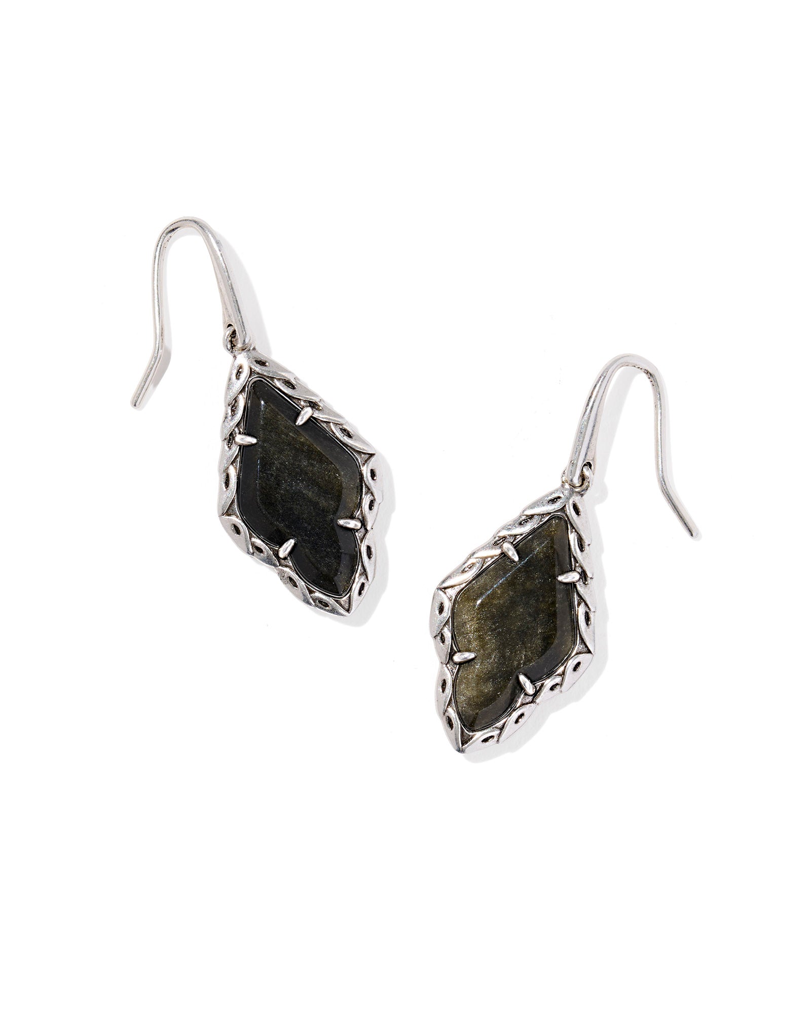 Sale Adeline Vintage Silver Drop Earrings Golden Obsidian