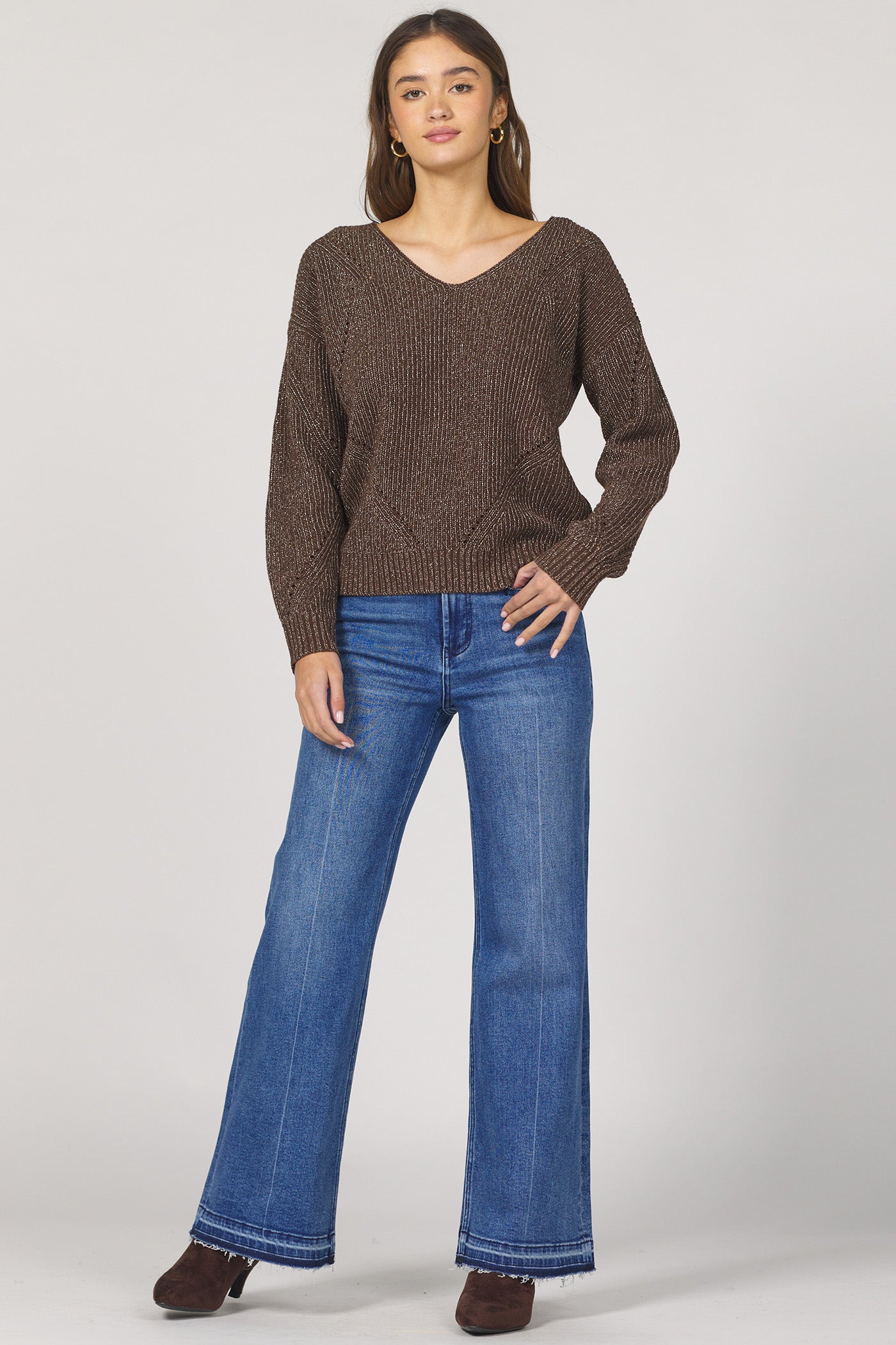 Sale Camilla Long Sleeve Sweater w/Lurex Cappuccino