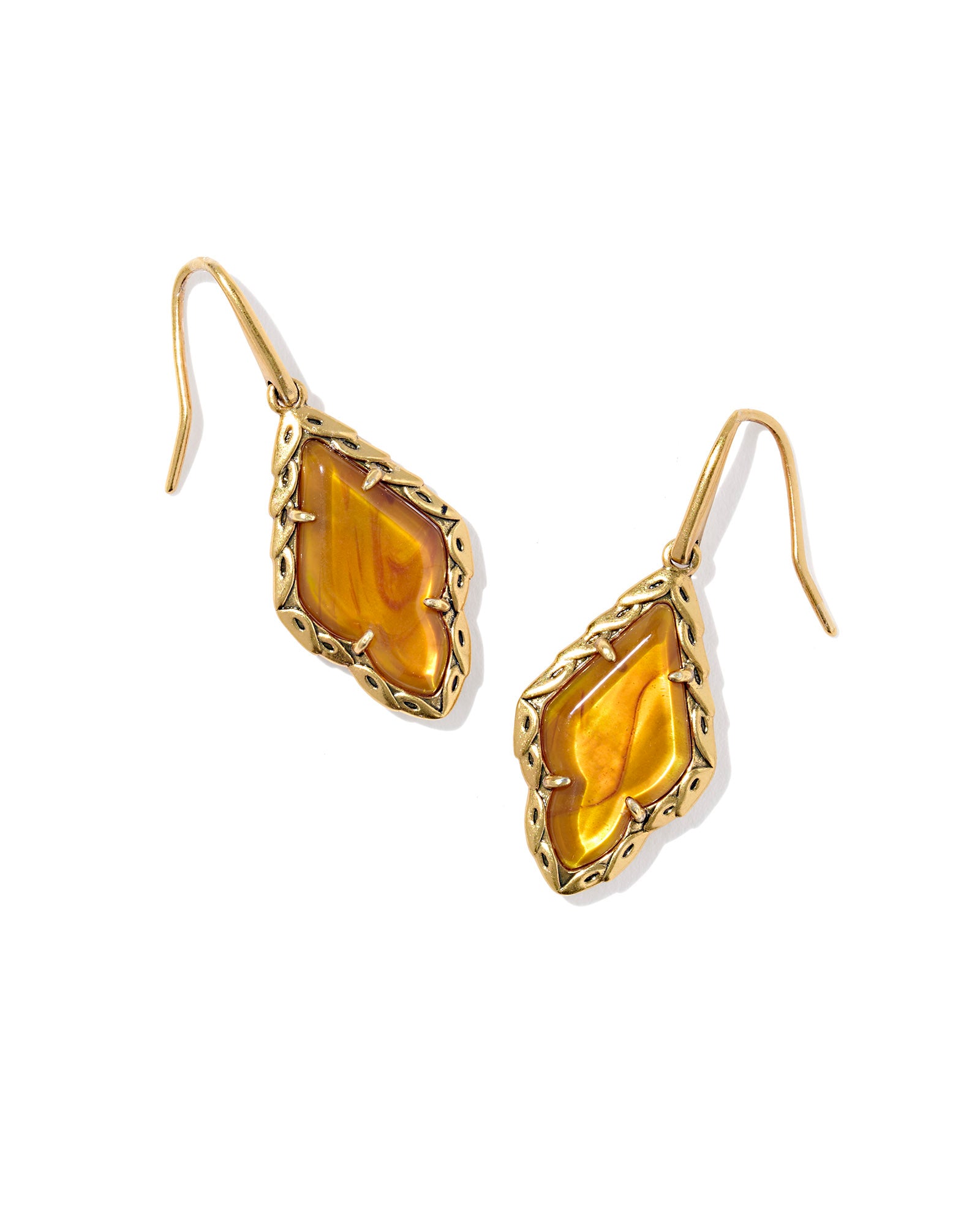 Sale Adeline Vintage Gold Drop Earrings Marbled Amber Illusion