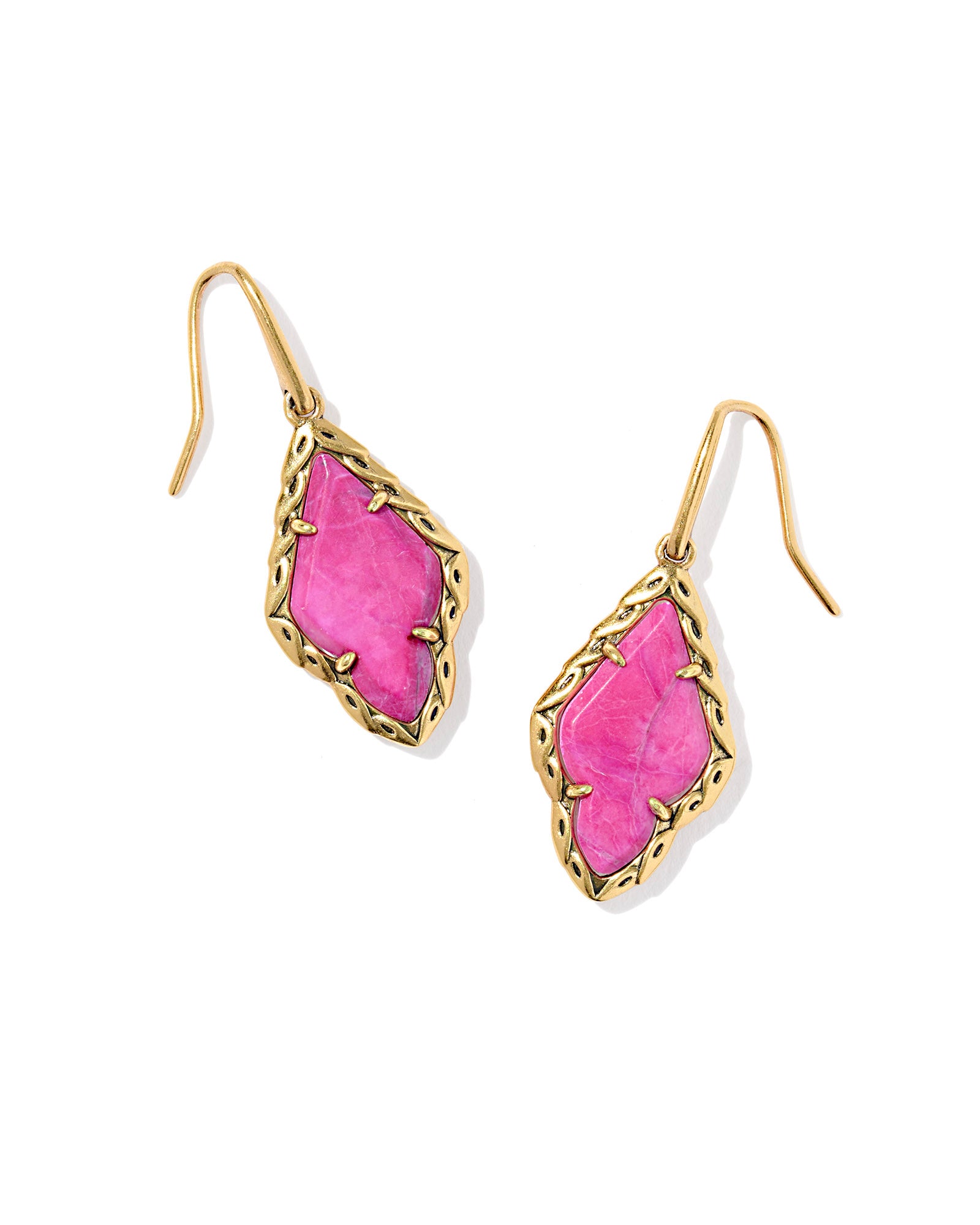 Sale Adeline Vintage Gold Drop Earrings Dark Fuchsia Variegated
