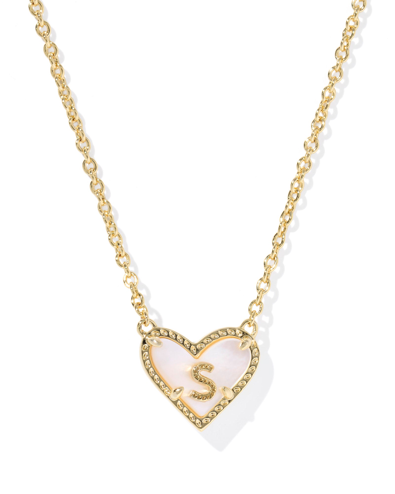 Heart Letter S Gold Ivory MOP Short Pendant Necklace