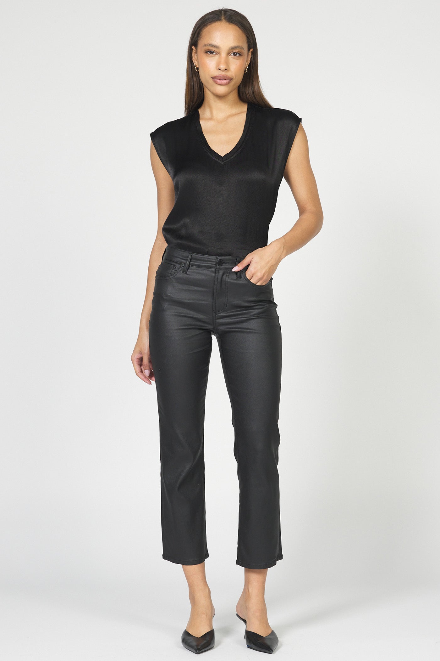 Anika Straight Leg Vegan Leather Pant Black