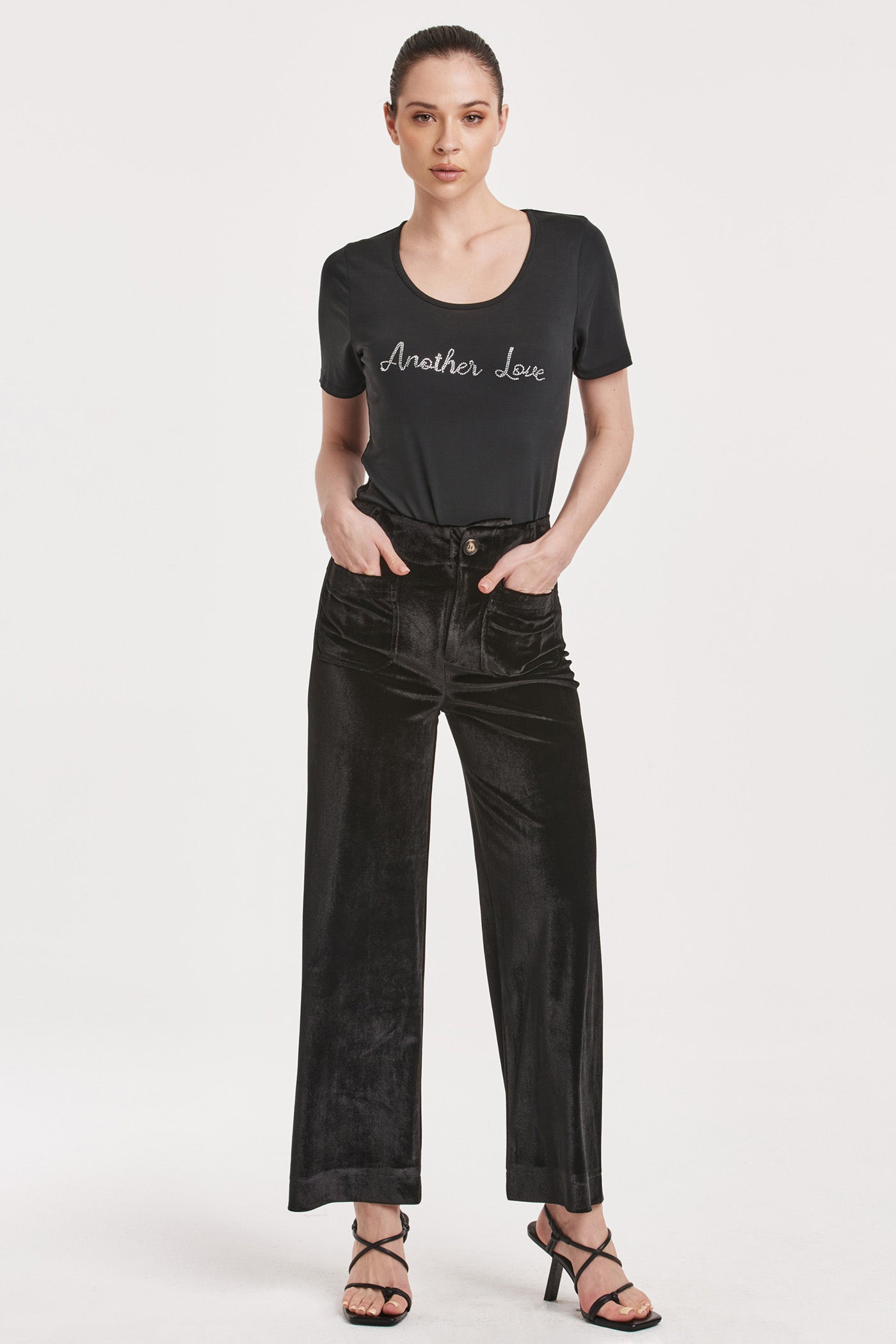 Sale Anahi Velvet Flare Leg Cropped Pants