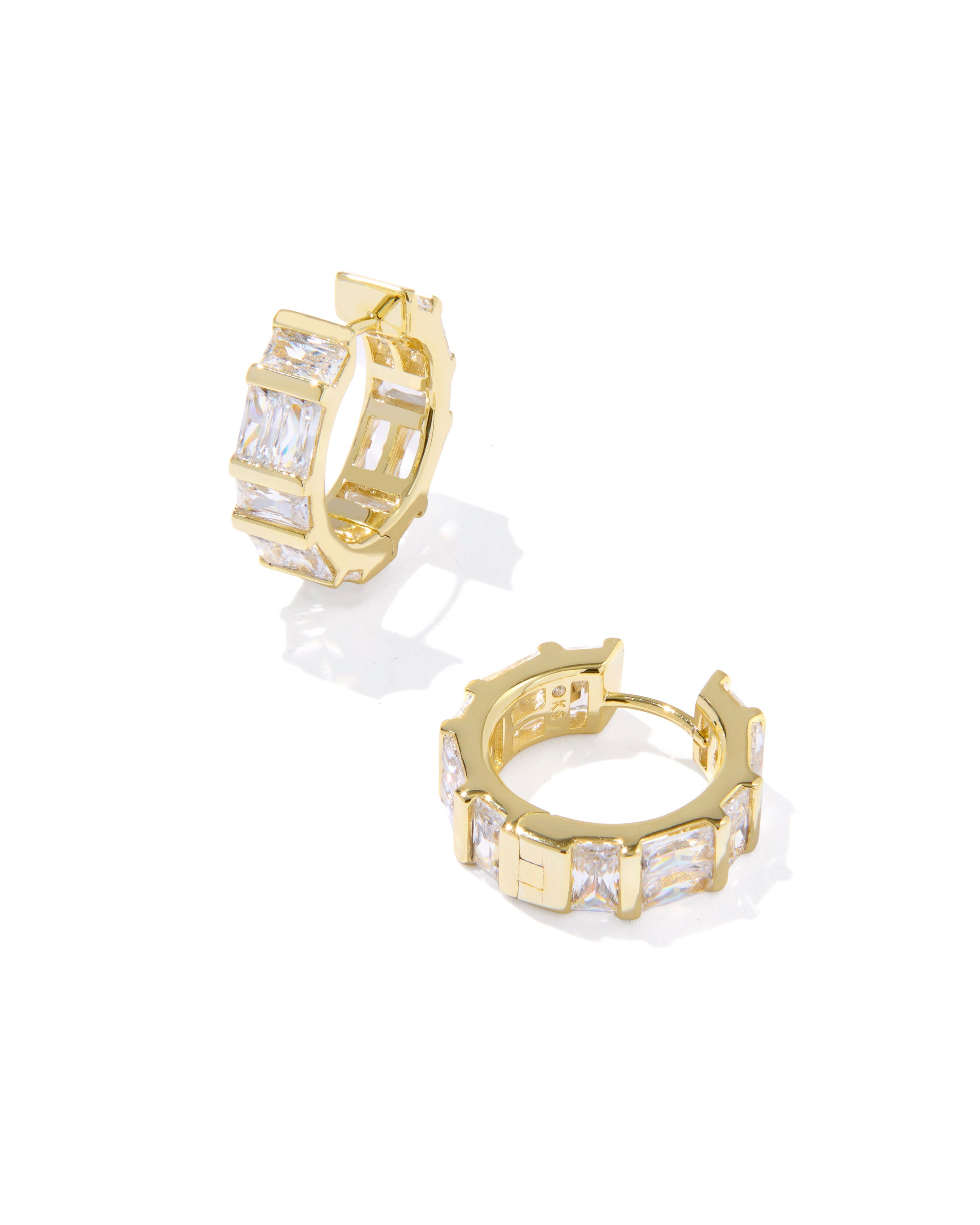 Jamie Gold Huggie Earrings White CZ