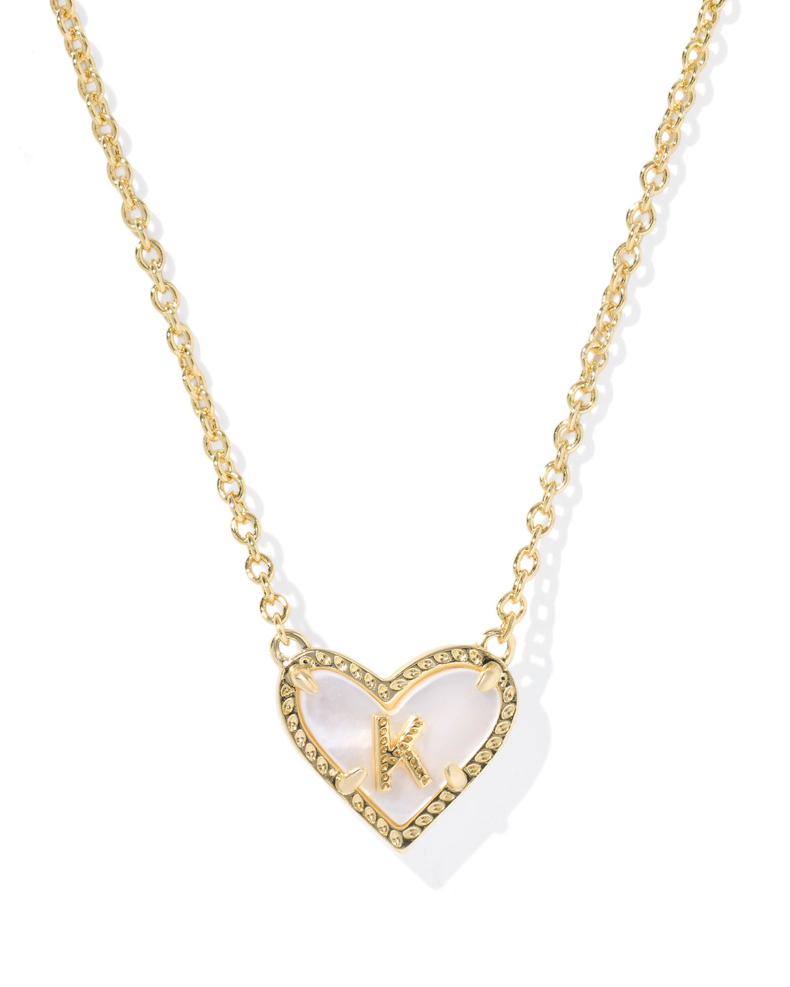 Heart Letter K Gold Ivory MOP Short Pendant Necklace