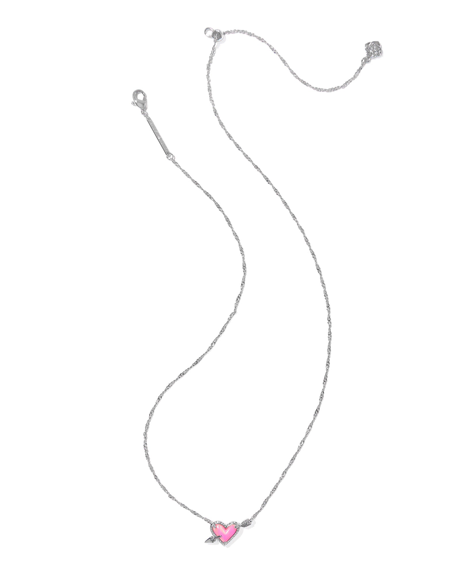 Ari Heart Arrow Silver Short Pendant Necklace Pink Opalescent Resin