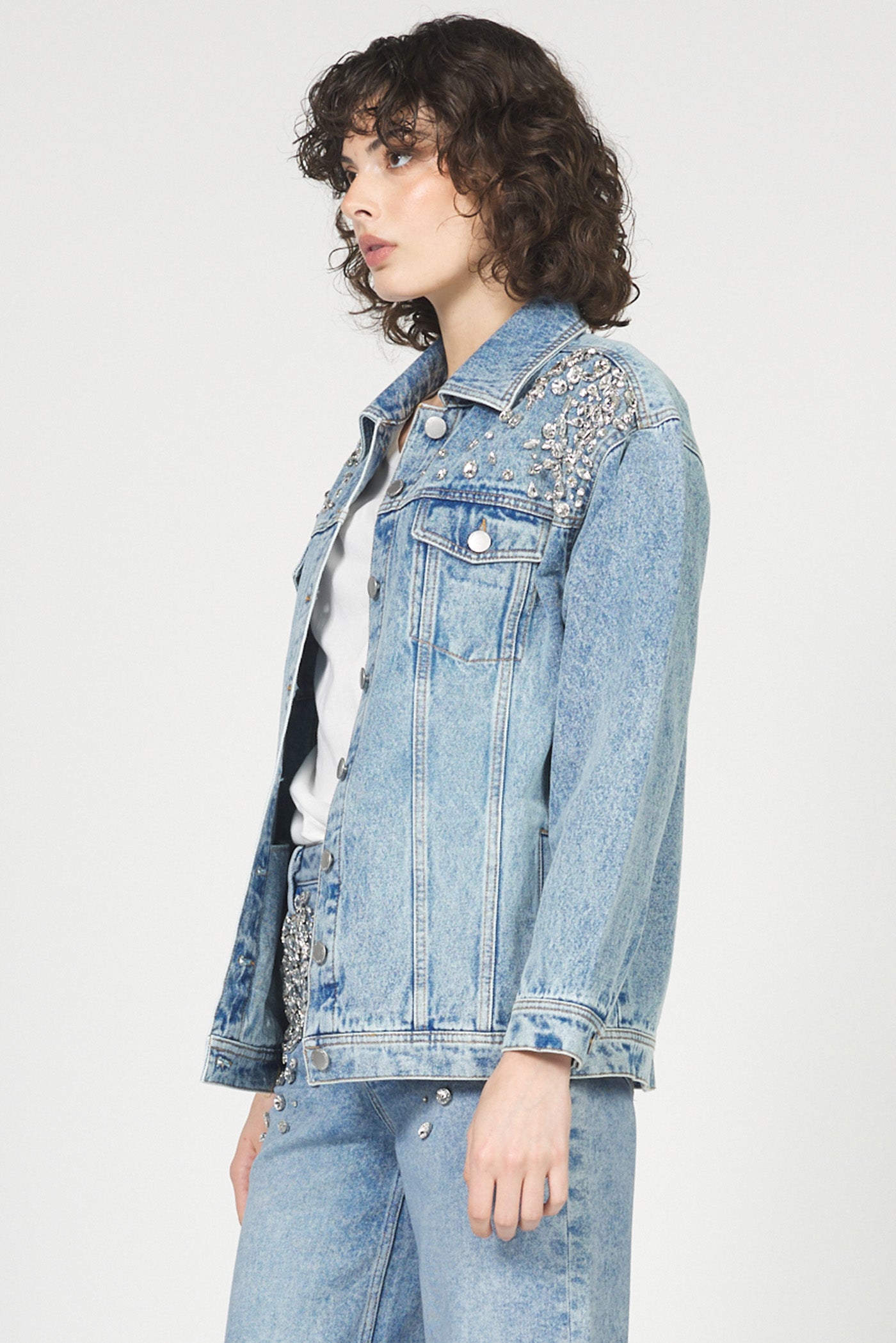 Sale Janette Oversized Denim Jacket w/Crystals Spakle