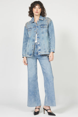 Dear John Outerwear - Jackets Final Sale Janette Oversized Denim Jacket w/Crystals Spakle