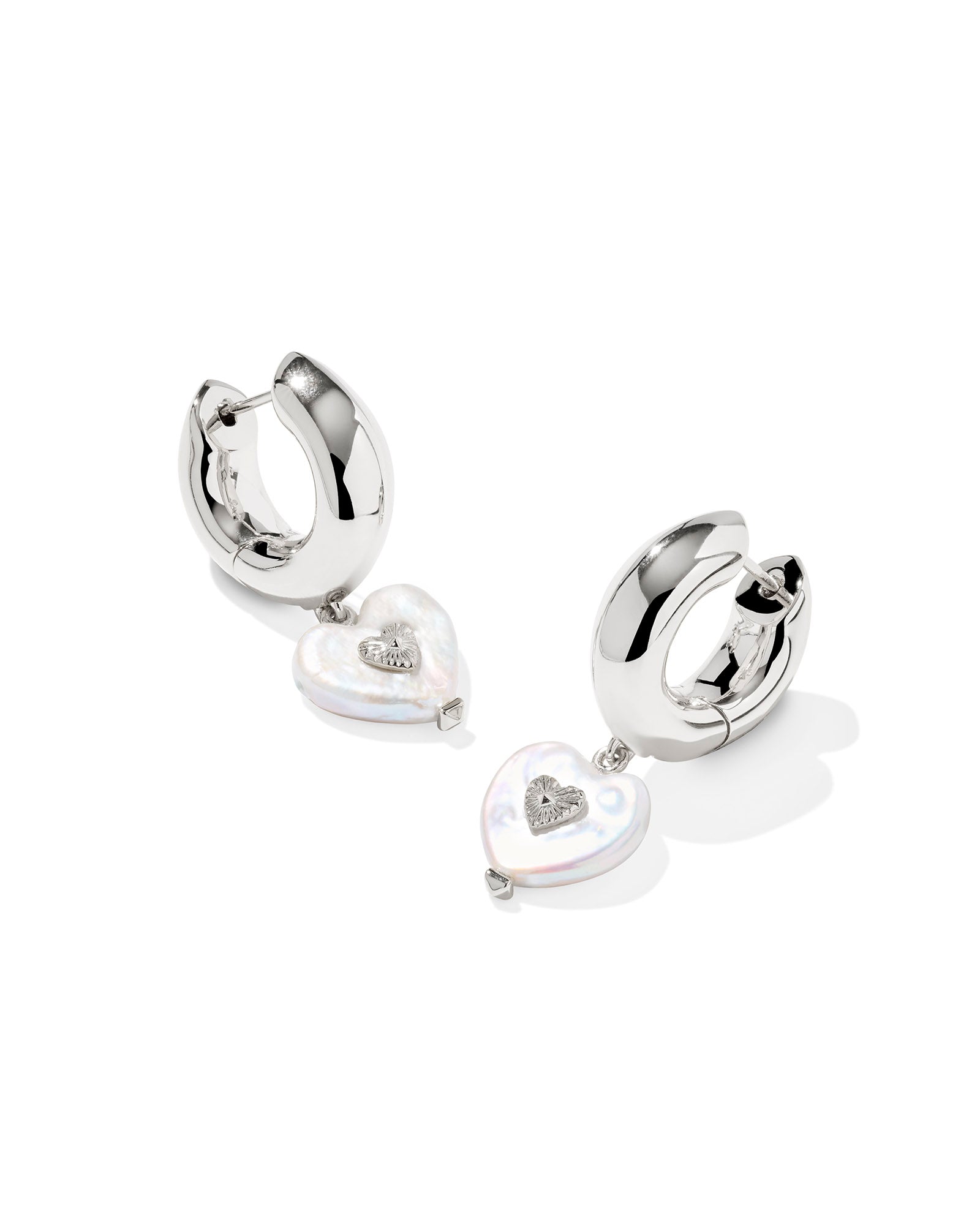 Sasha Silver Heart Huggie Earrings Pearl