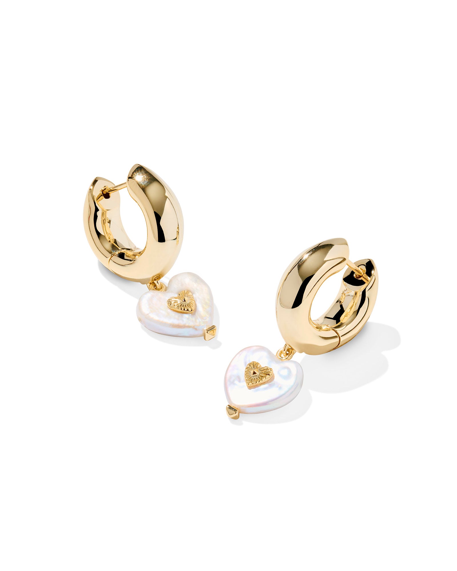 Sasha Gold Heart Huggie Earrings Pearl