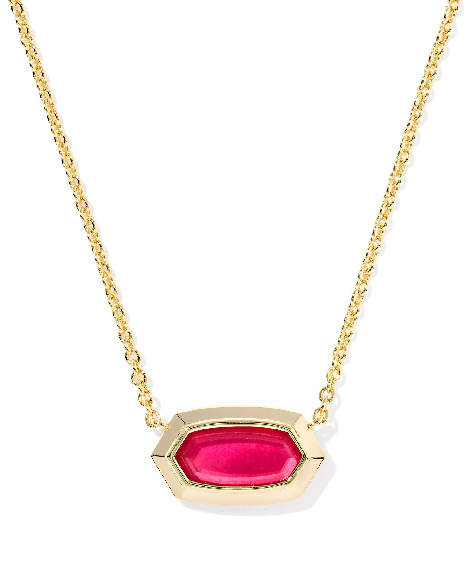 Sale Elisa Bezel Gold Short Pendant Necklace Carmine Red Illusion