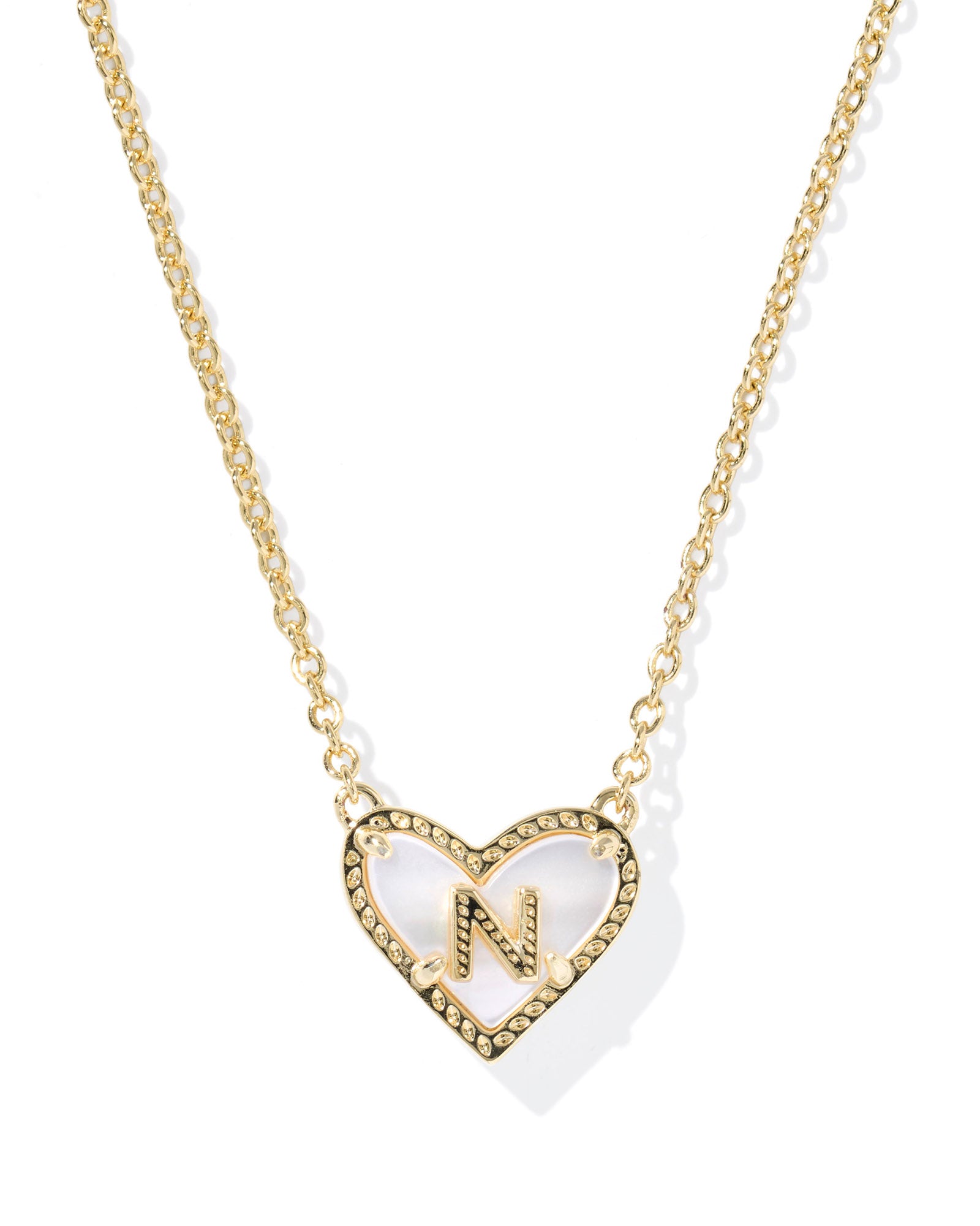 Heart Letter N Gold Ivory MOP Short Pendant Necklace
