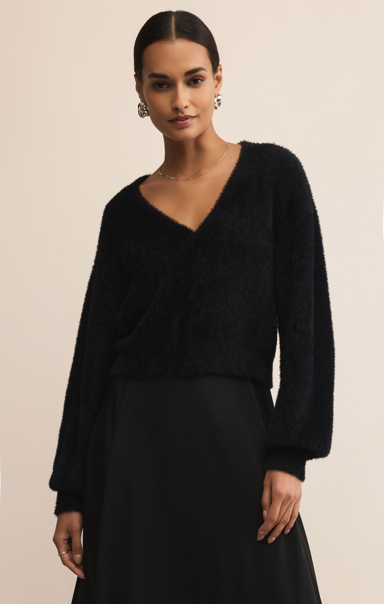 Sadira Fluffy Cadigan Black