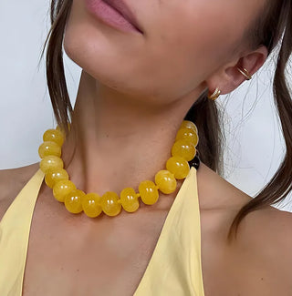 VividLux Jewelry - Necklaces Round Acrylic Beaded Necklace - Yellow