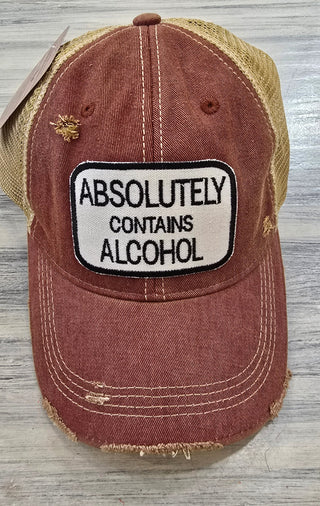 Wild Oates Accessories - Hats Washed Dark Red Absolutely Contains Alcohol Baseball Hat