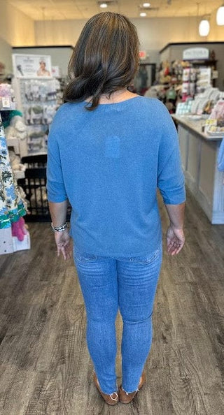 Yolly Italy Tops - Blouse 3/4 Sleeve V-Neck Top Jeans Blue